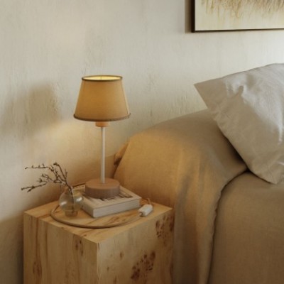Lampe de table salon lampe de chevet aspect bois noir avec abat