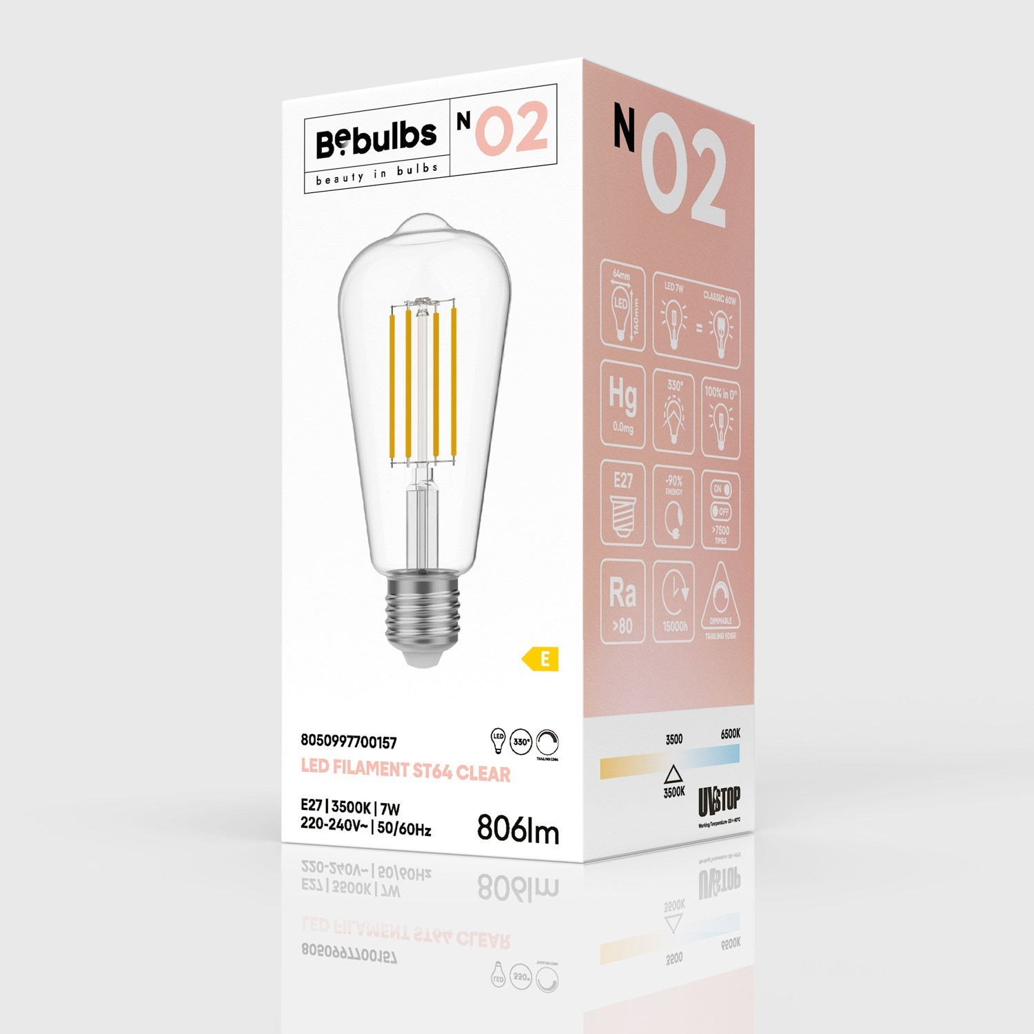 Ampoule LED Transparente Edison ST64 7W 806Lm E27 3500K Dimmable - N02