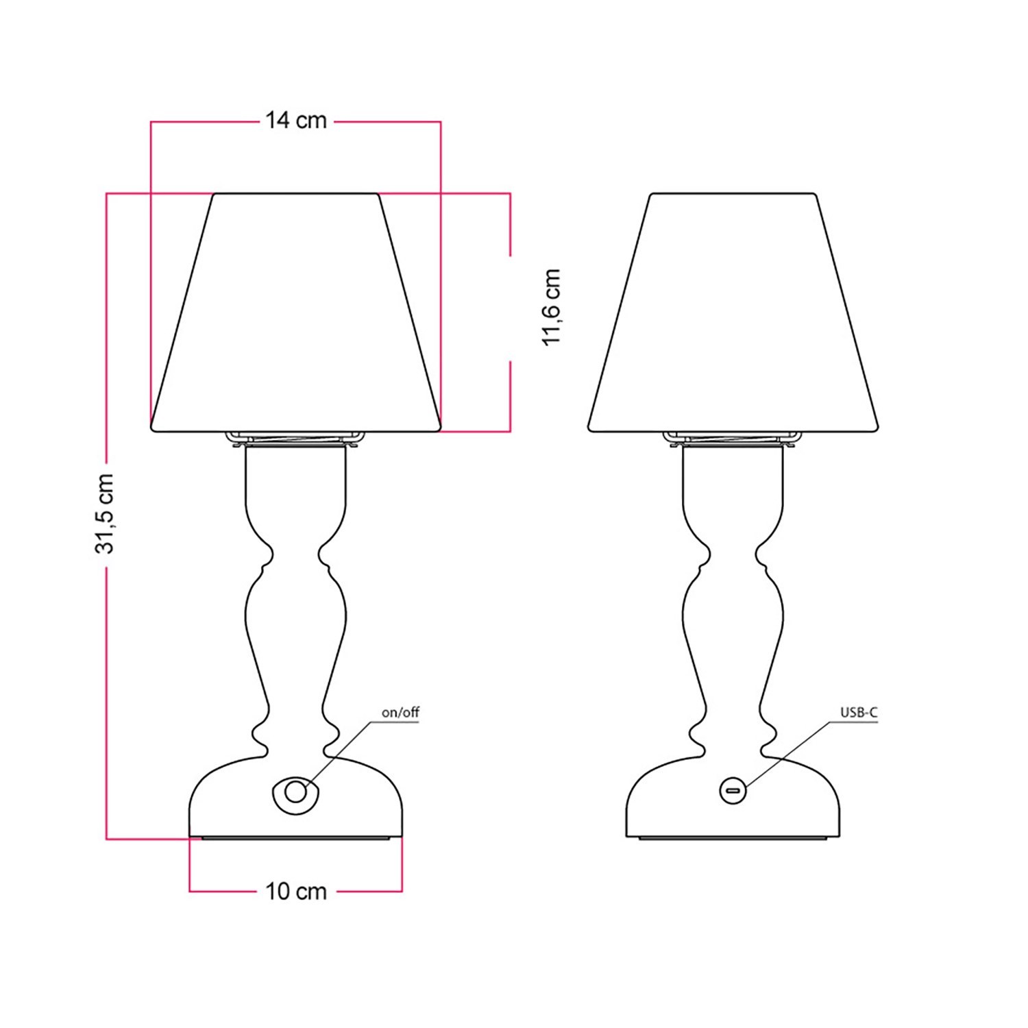 Lampe portable et rechargeable Cabless14 avec ampoule goutte et abat-jour