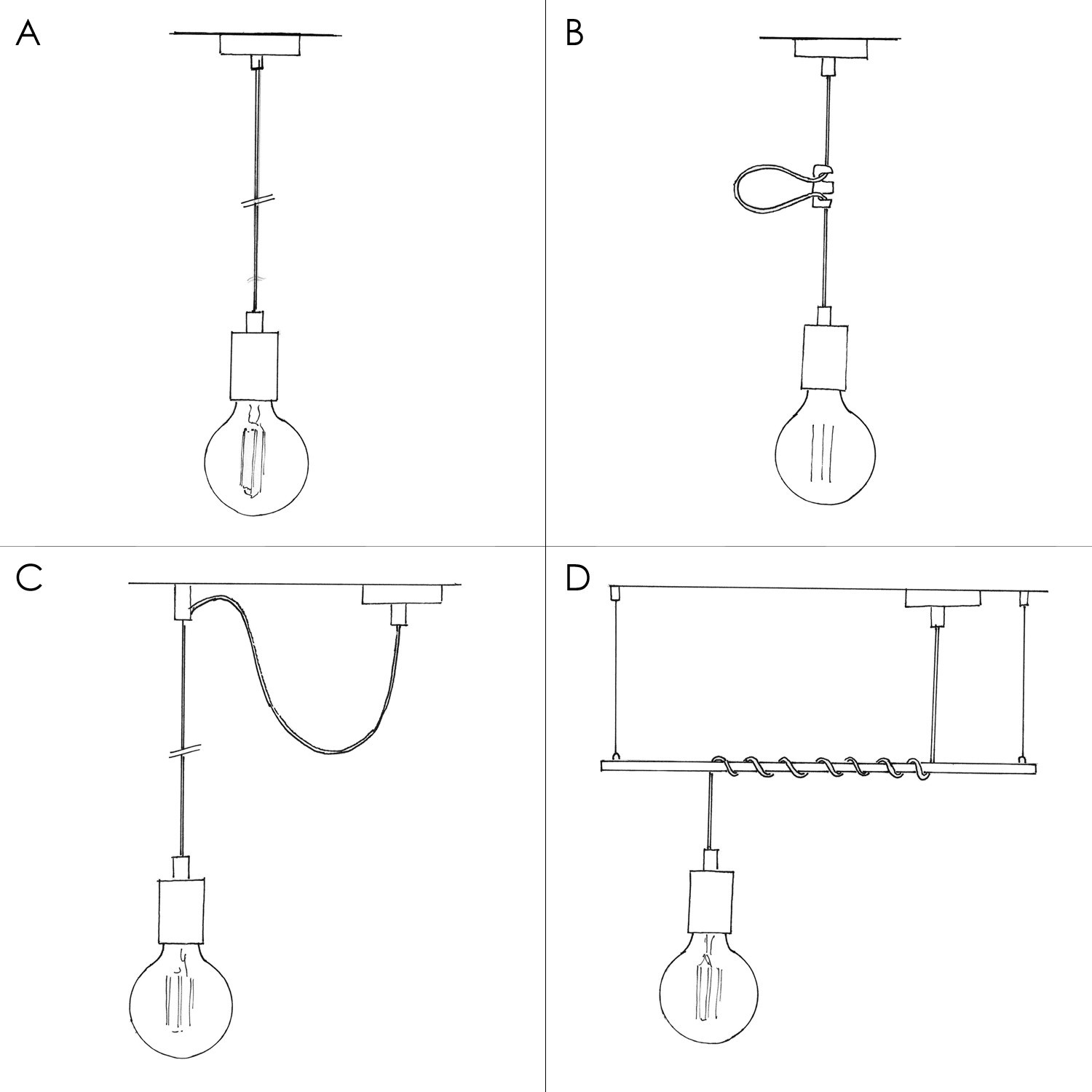 Suspension fabriquée en Italie avec câble textile et finition métal à contraste