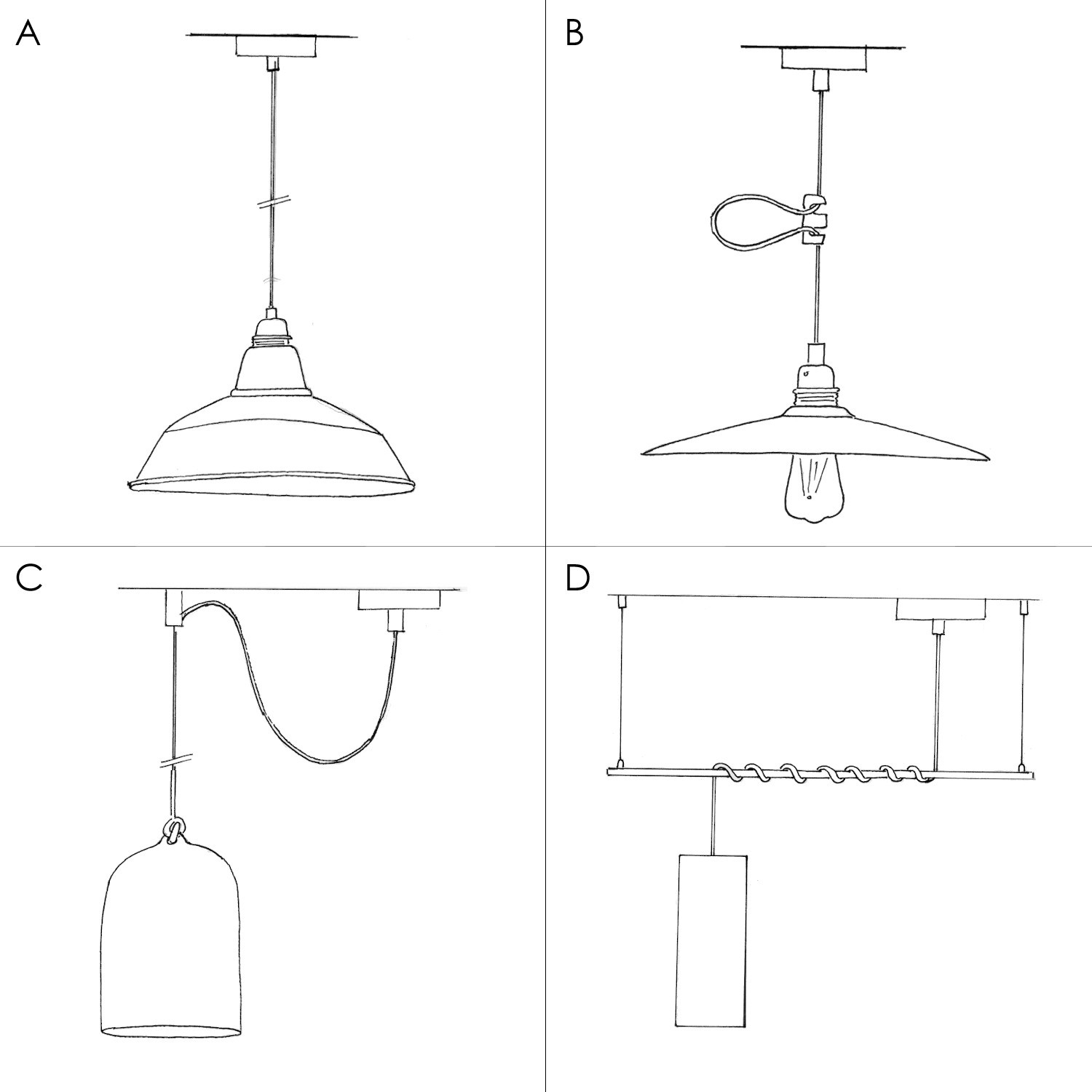 Pendant lamp with textile cable, Industrial ceramic lampshade and metal finishes - Made in Italy