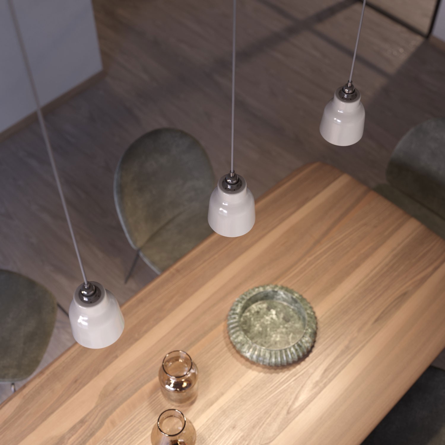 Pendant lamp with textile cable, Vase ceramic lampshade and metal details - Made in Italy