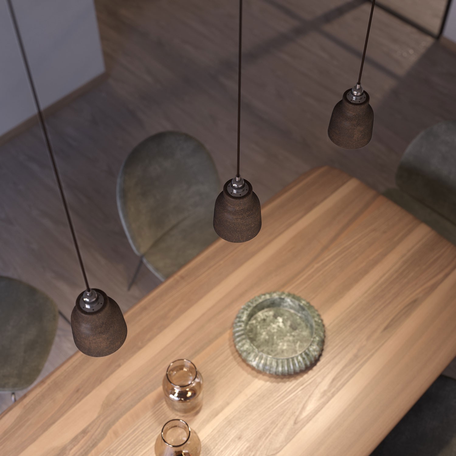 Pendant lamp with textile cable, Vase ceramic lampshade and metal details - Made in Italy