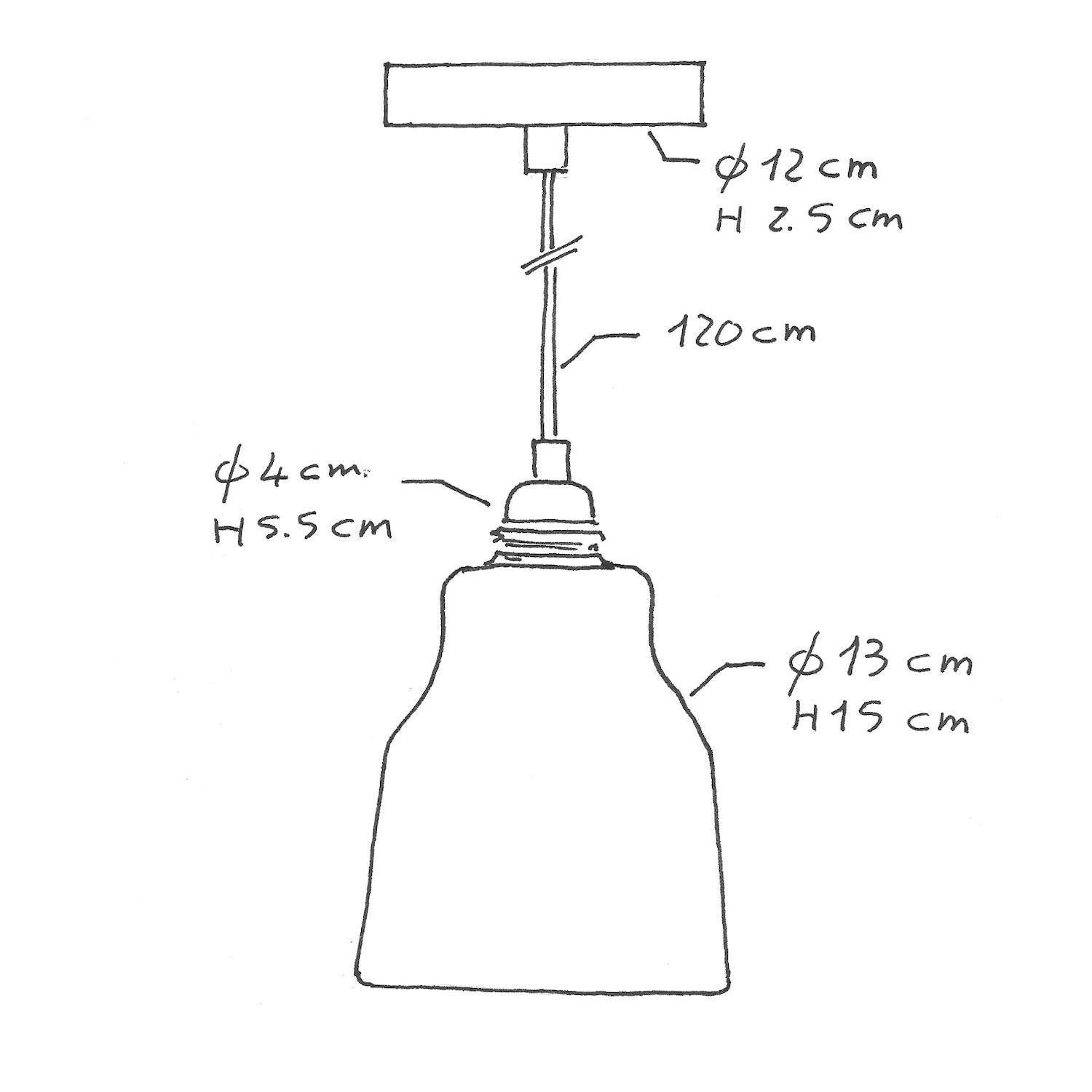 Suspension fabriquée en Italie avec câble textile, abat-jour Vase en céramique et finition en métal - complète avec ampoule