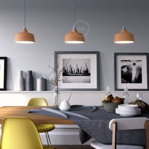 Pendant lamp with textile cable, Cup ceramic lampshade and metal details - Made in Italy