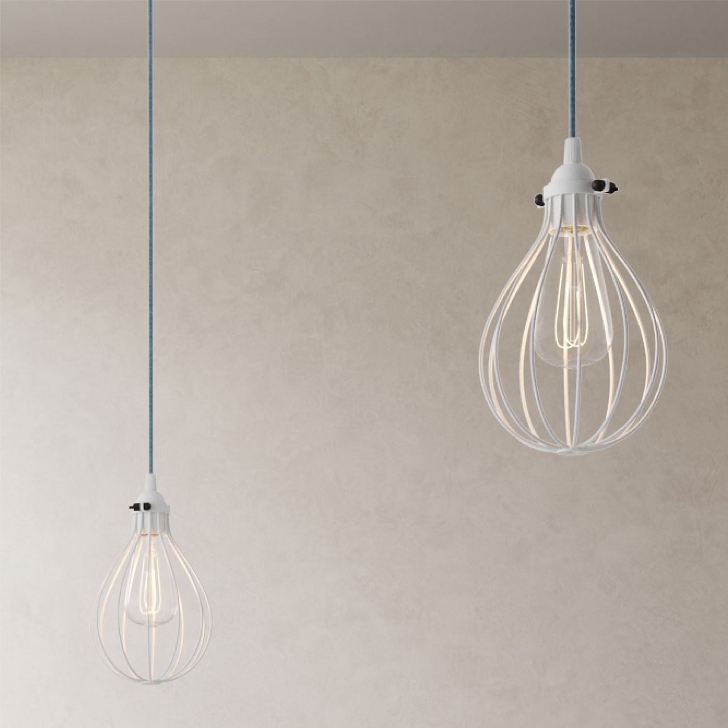 Spider - Lampe suspension multiple 3 bras Made in Italy avec câble textile et abat-jour Drop