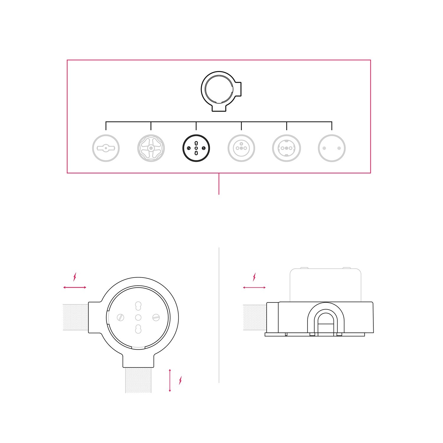 Italiaanse dubbele tweevoudige contactdozenset 10/16A voor wand en voetstuk Creative-Tubes in porselein