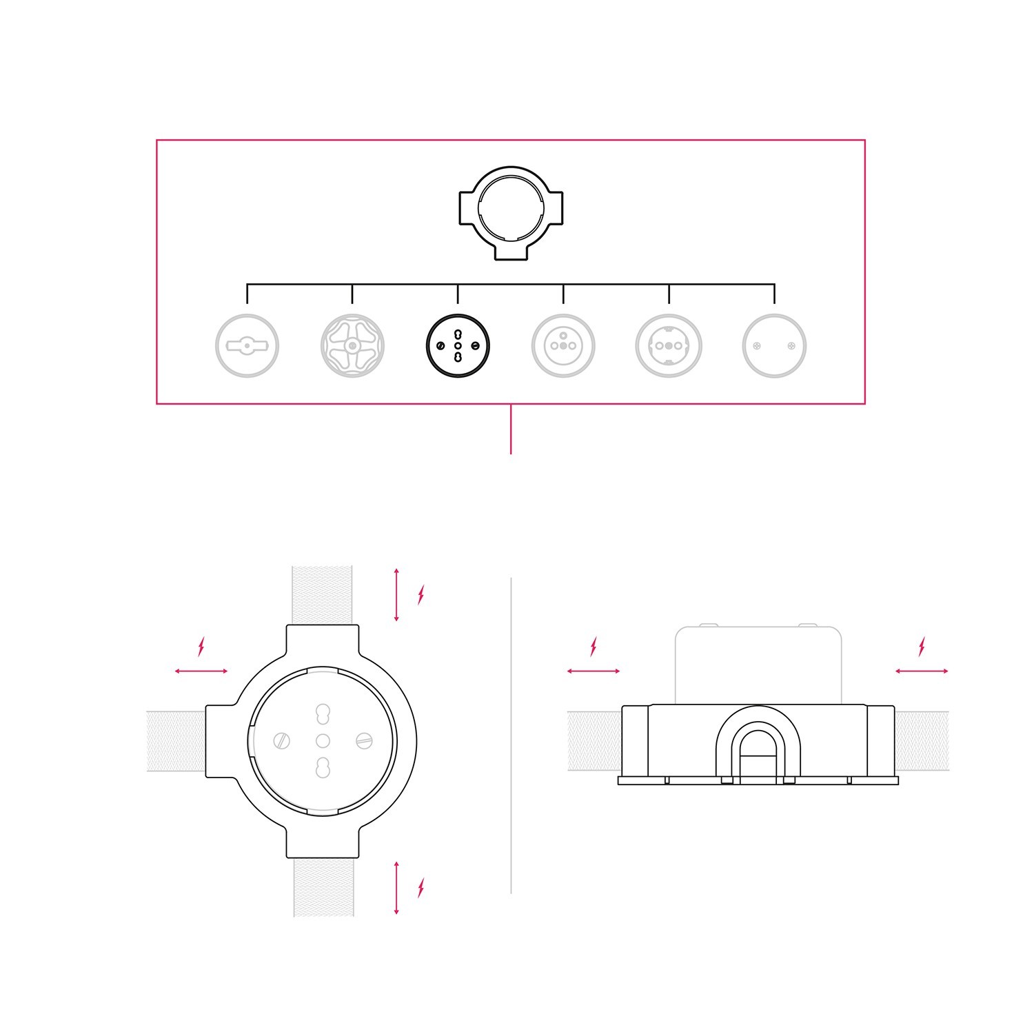 Italiaanse dubbele tweevoudige contactdozenset 10/16A voor wand en voetstuk Creative-Tubes in porselein