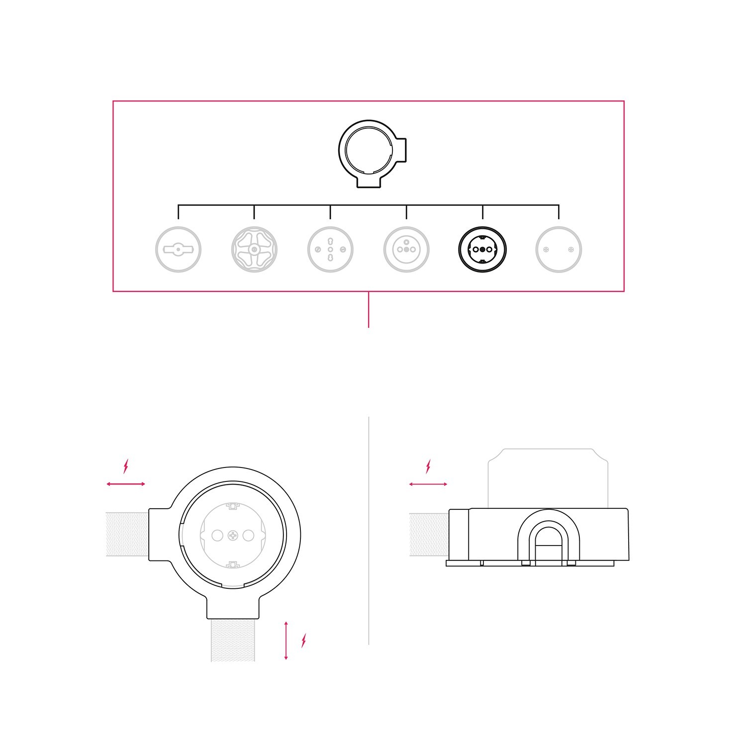 Schuko stopcontactset en porseleinen voet voor Creative-Tubes