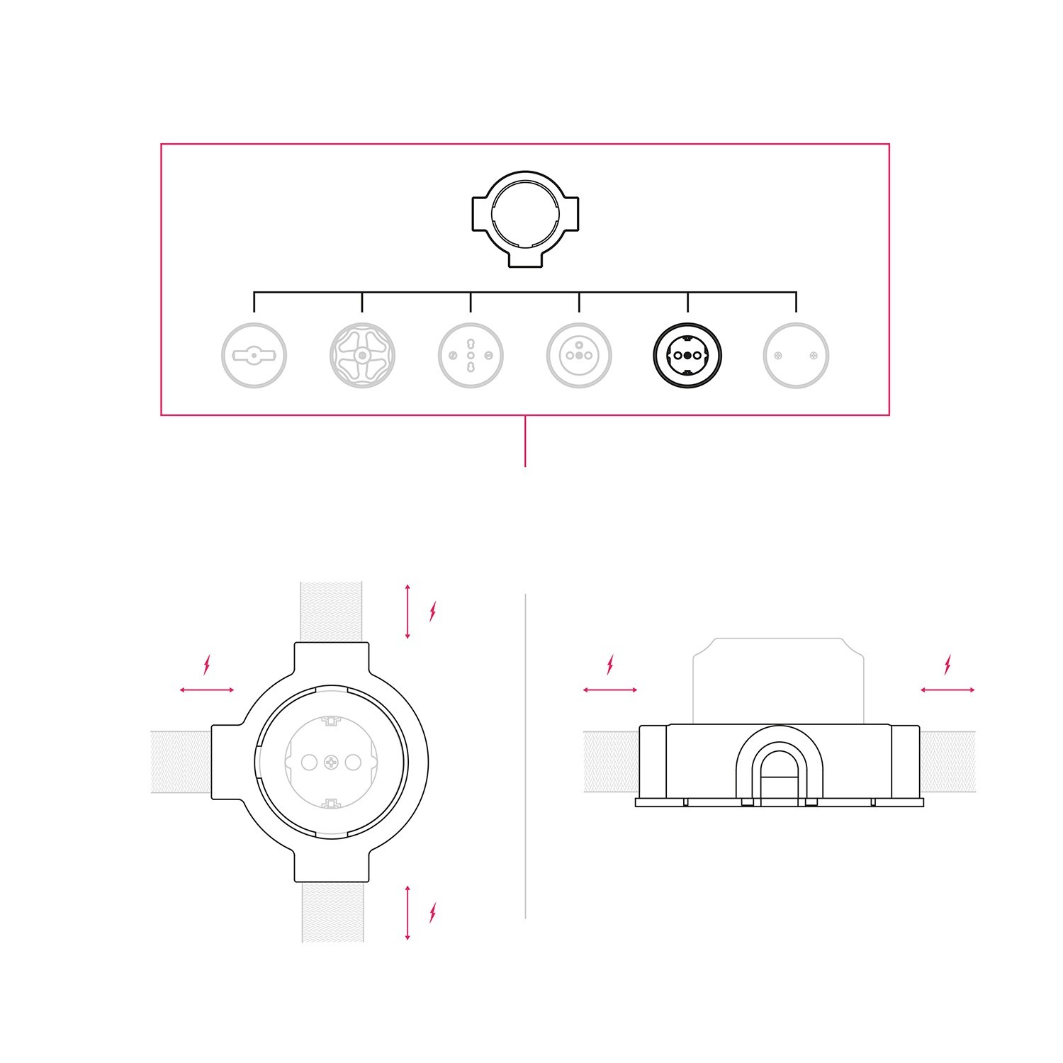 Schuko stopcontactset en porseleinen voet voor Creative-Tubes