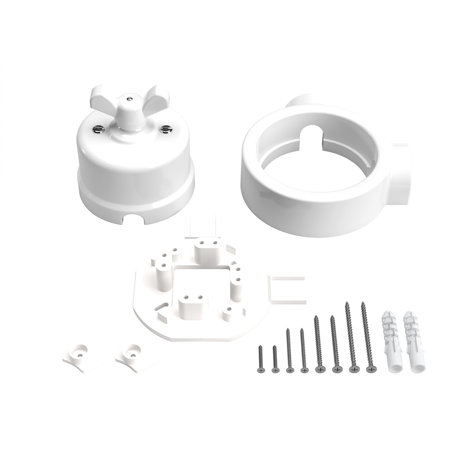 Kit interrupteur/déviateur avec écrou papillon et socle pour Creative-Tubes en porcelaine blanche