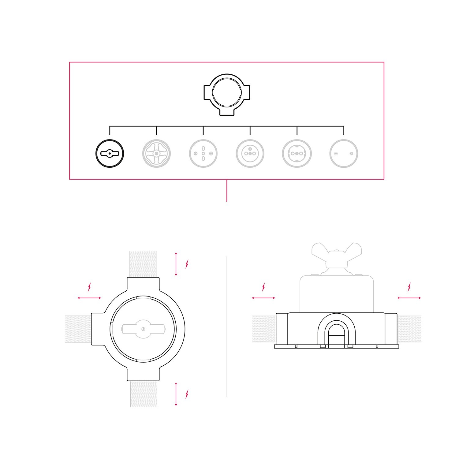 Kit interrupteur/déviateur avec écrou papillon et socle pour Creative-Tubes en porcelaine blanche