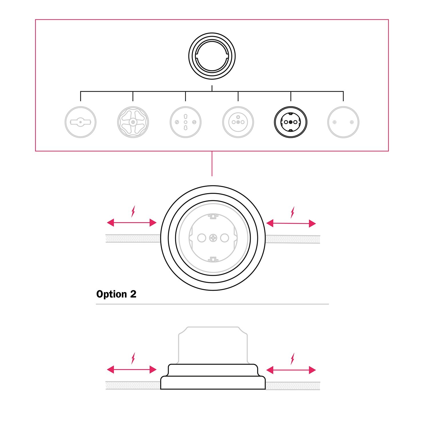 Schuko wandcontactdoos met porseleinen voet