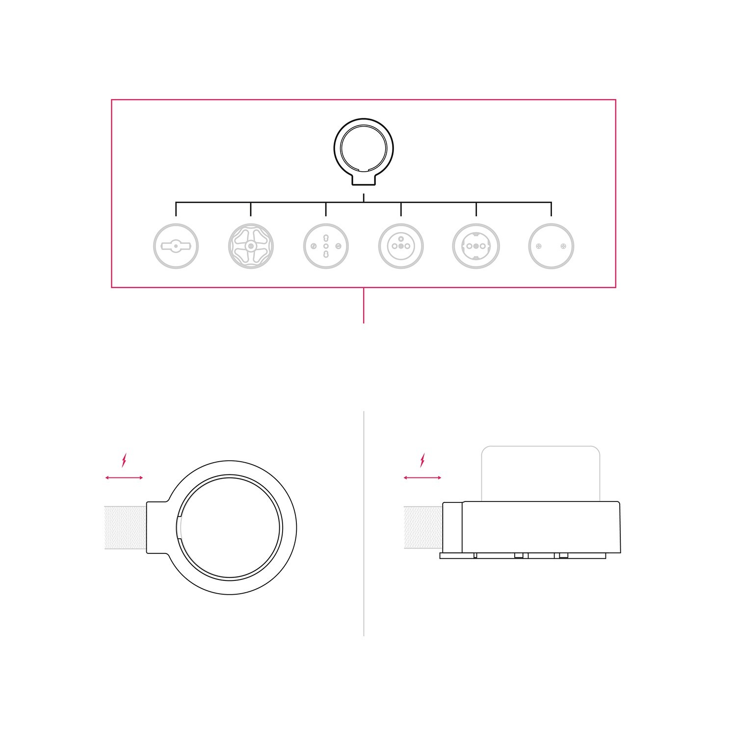 Porseleinen voet voor stopcontact en schakelaar/dimmer compatibel met Creative-Tubes - van 1 tot 4 uitgangen