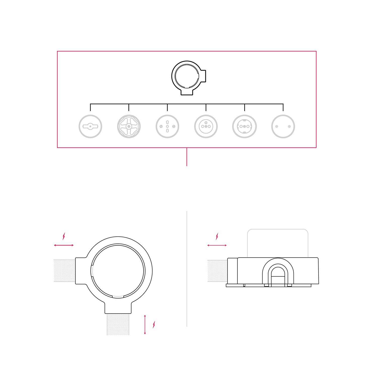 Porseleinen voet voor stopcontact en schakelaar/dimmer compatibel met Creative-Tubes - van 1 tot 4 uitgangen