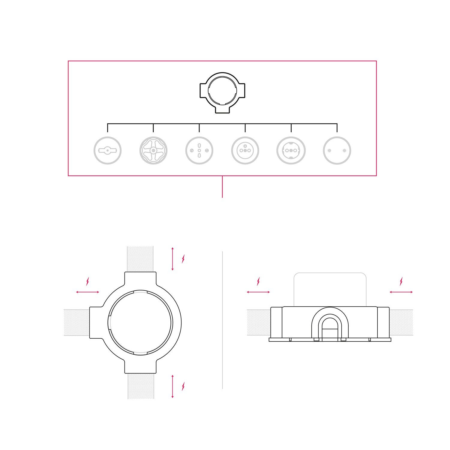 Porseleinen voet voor stopcontact en schakelaar/dimmer compatibel met Creative-Tubes - van 1 tot 4 uitgangen