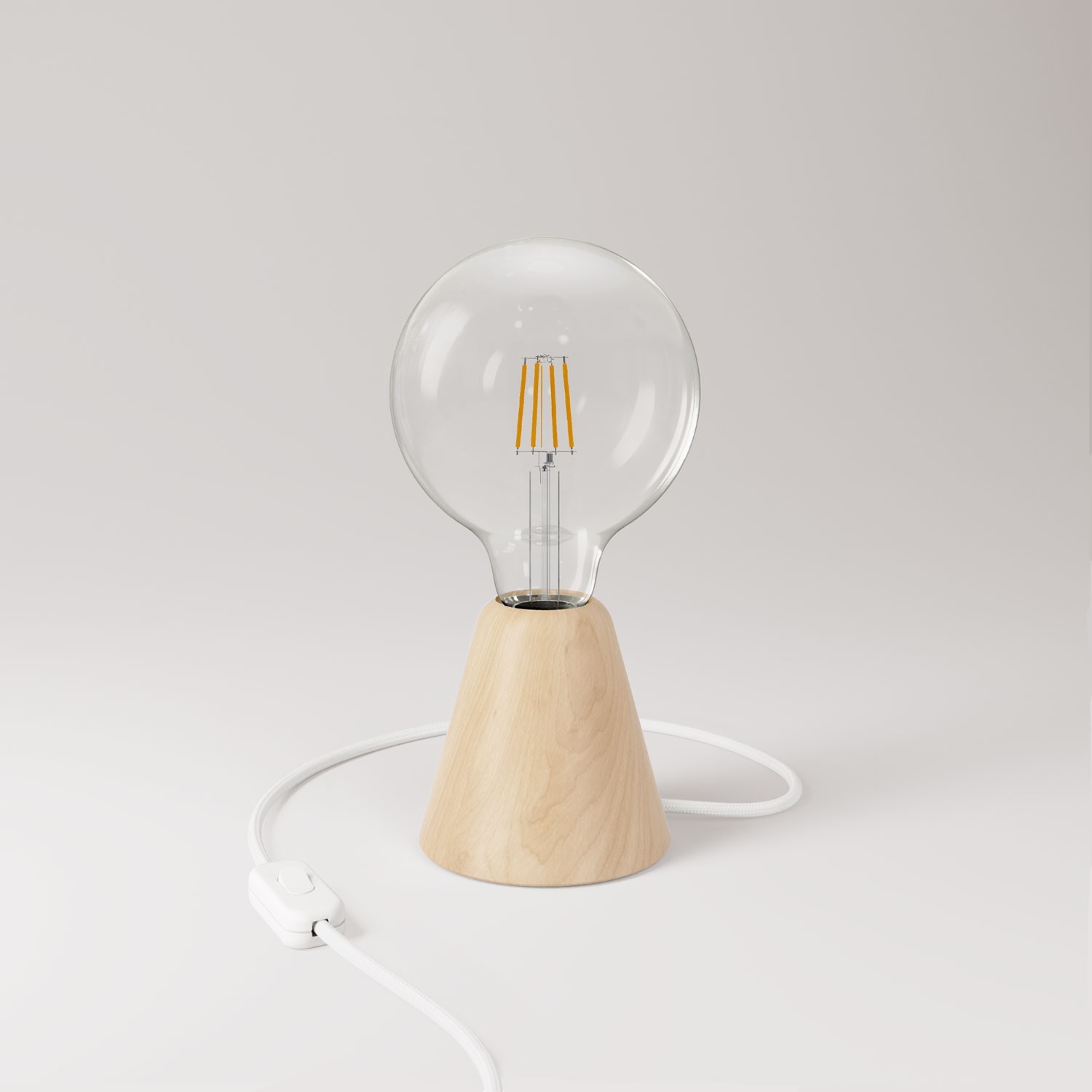 Lampe de table avec base en aulne et ampoule transparente