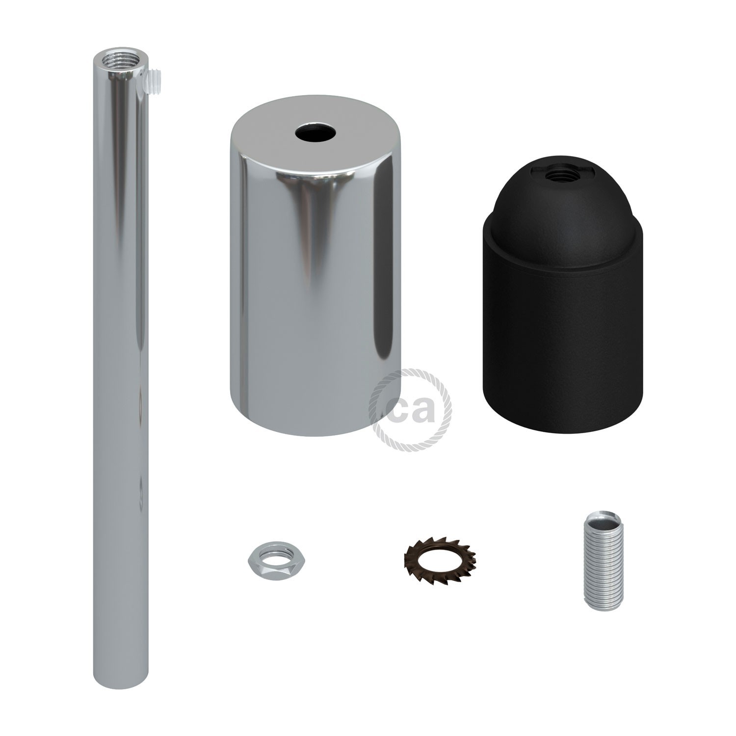 Kit douille E27 cylindrique en métal avec serre-câble de 15 cm