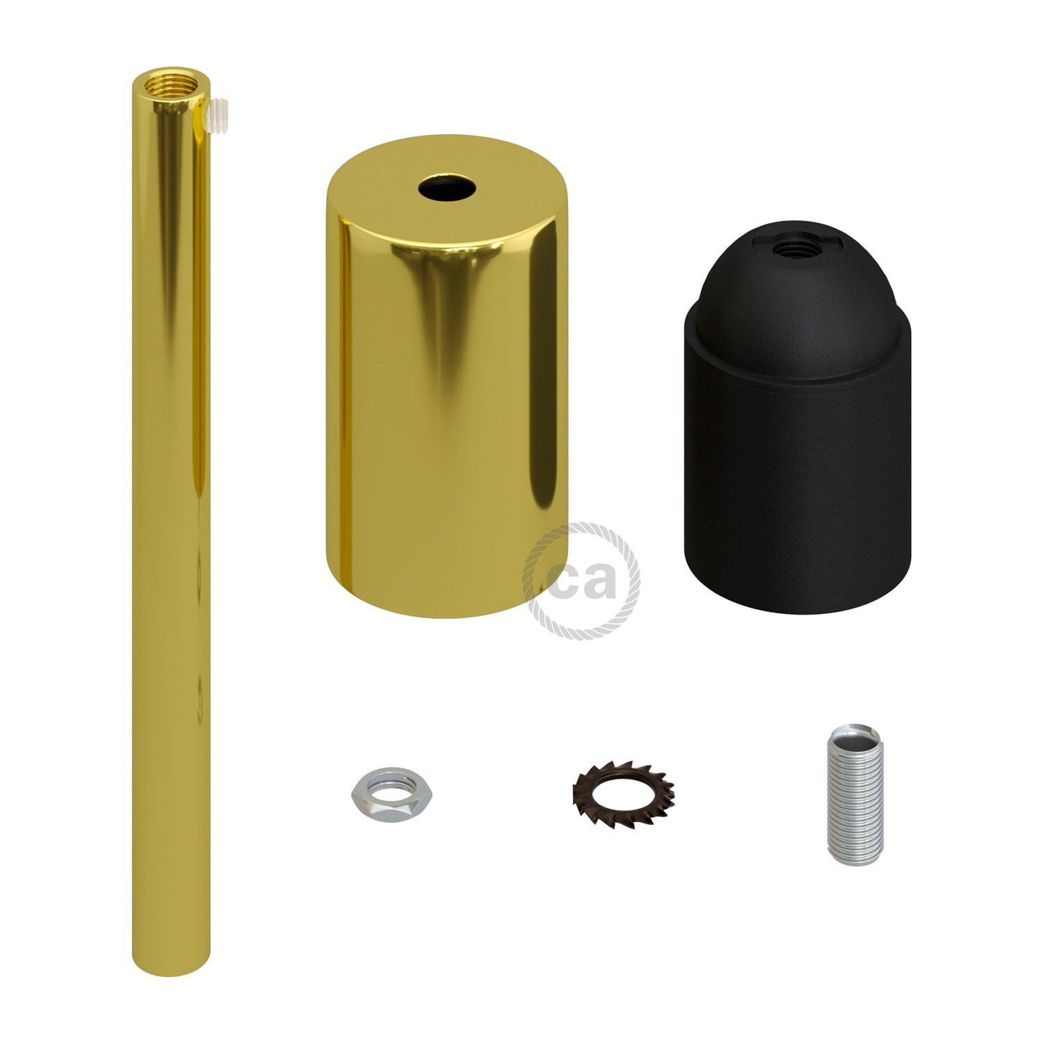 Kit douille E27 cylindrique en métal avec serre-câble de 15 cm