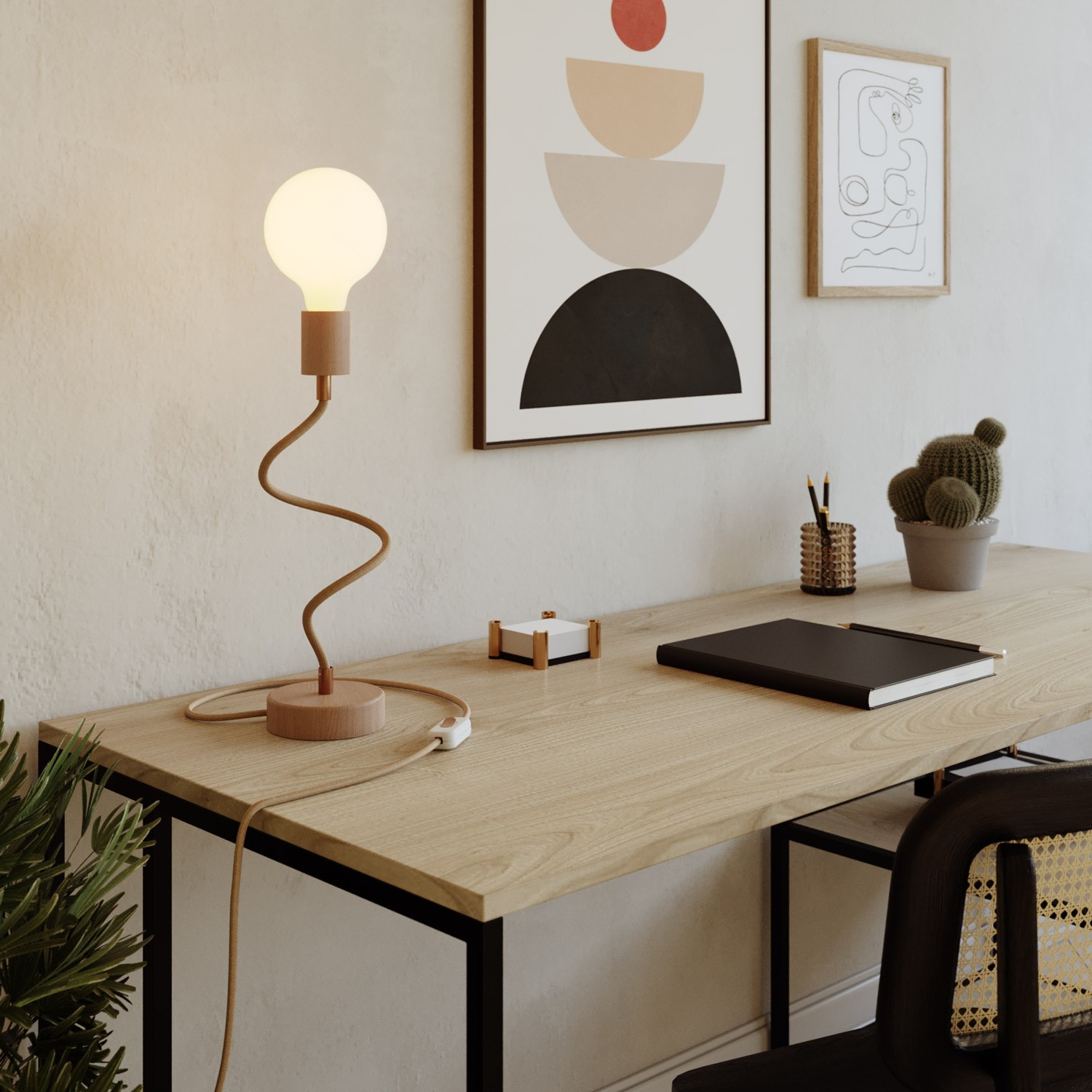 Lampe de table en bois avec articulation et lumière diffuse - Table Flex Wood