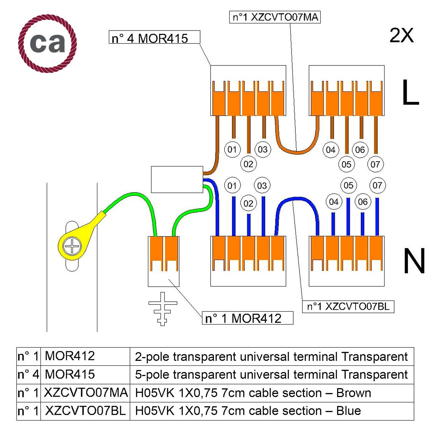 WAGO verbindingskit compatibel met 2x kabel voor 7-gaats Aansluitkap