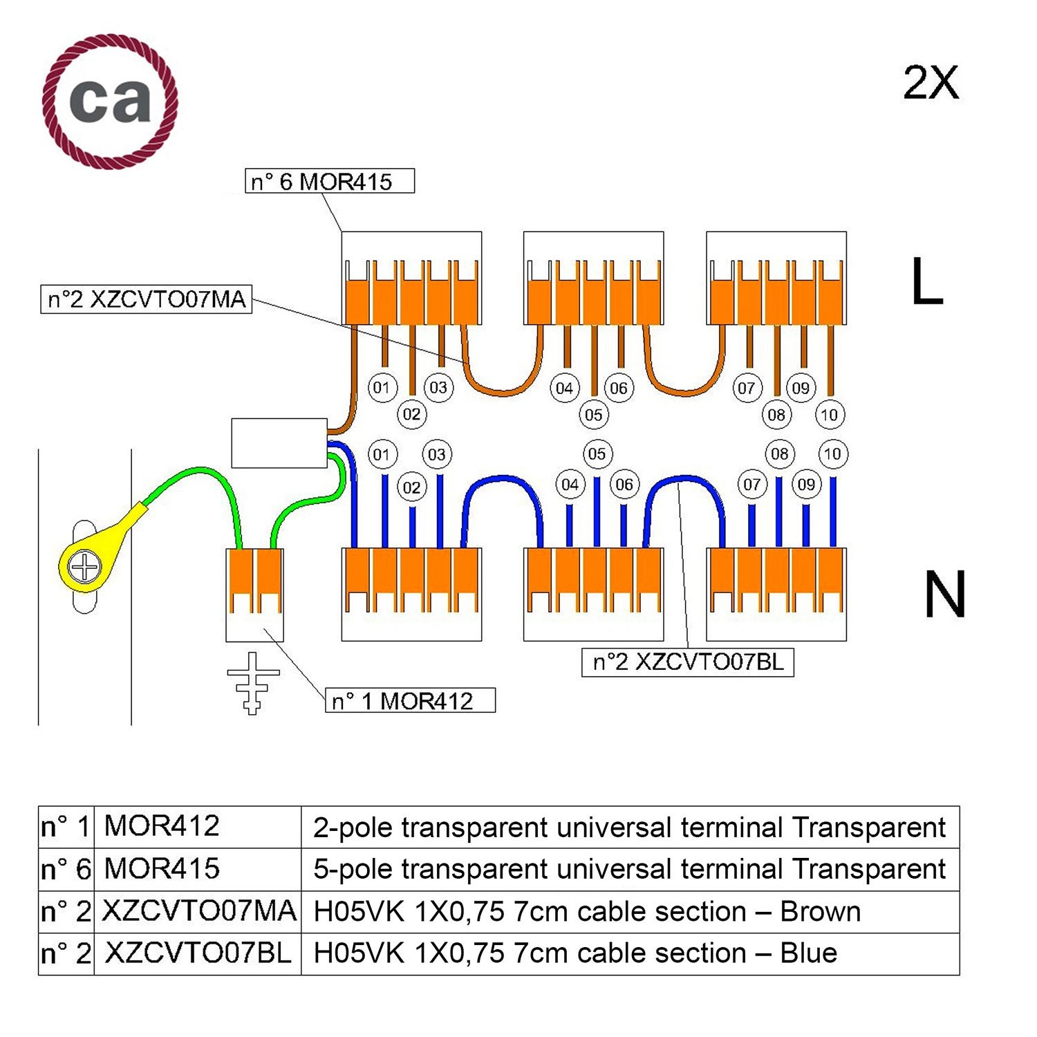 WAGO verbindingskit compatibel met 2x kabel voor 10-gaats Aansluitkap