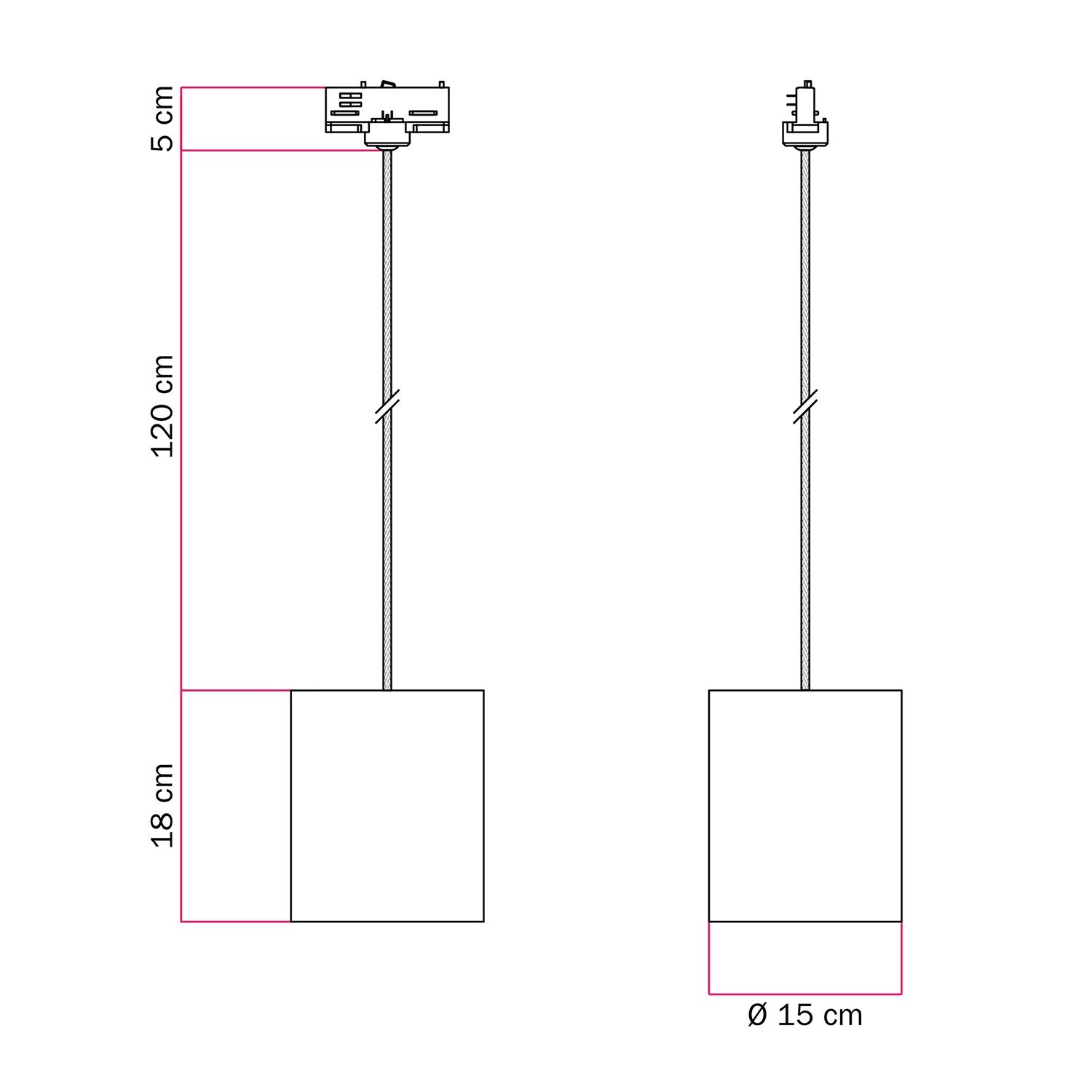 Track hanglamp met textielkabel en raffia Cilindro lampenkap