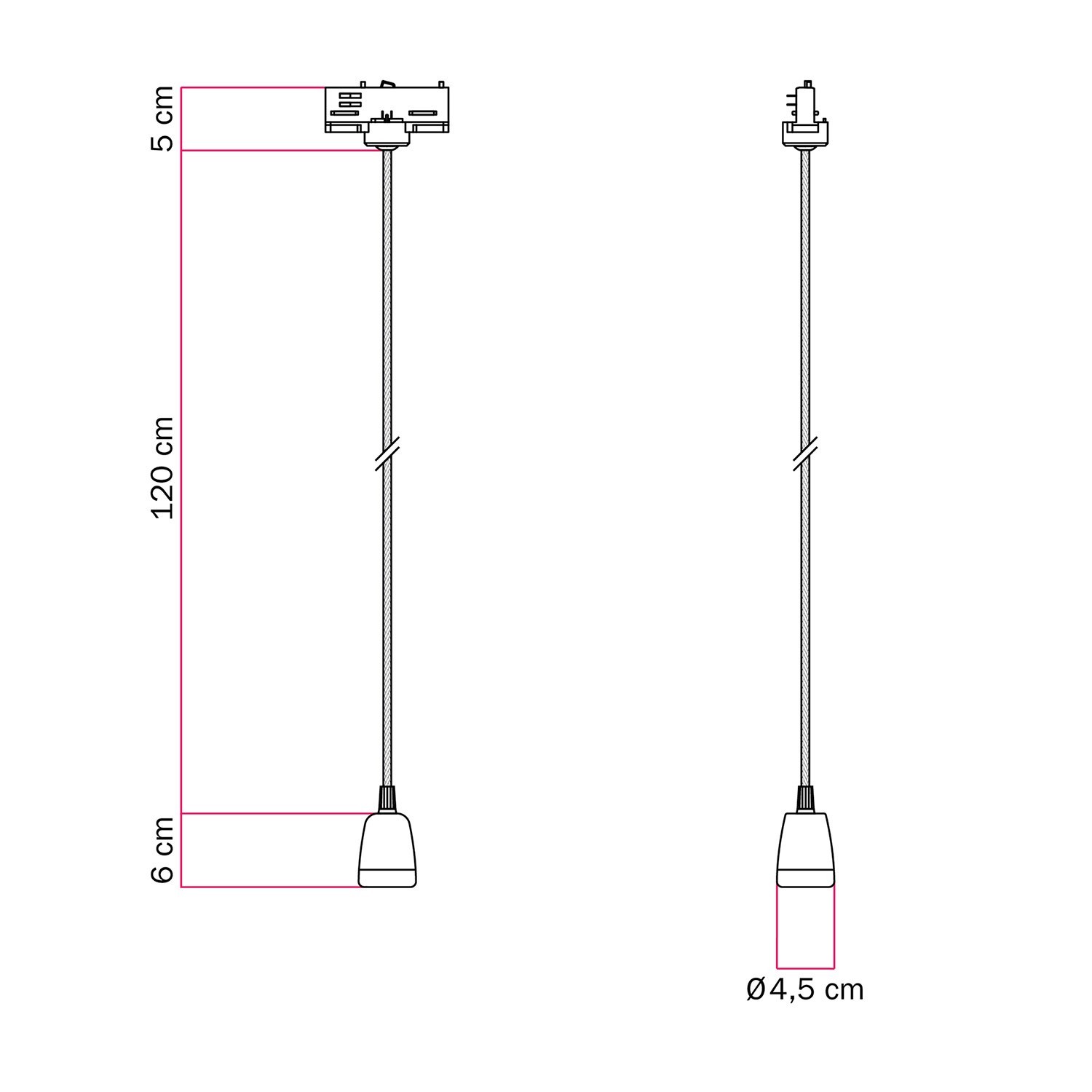 Track hanglamp met gekleurde porseleinen afwerking