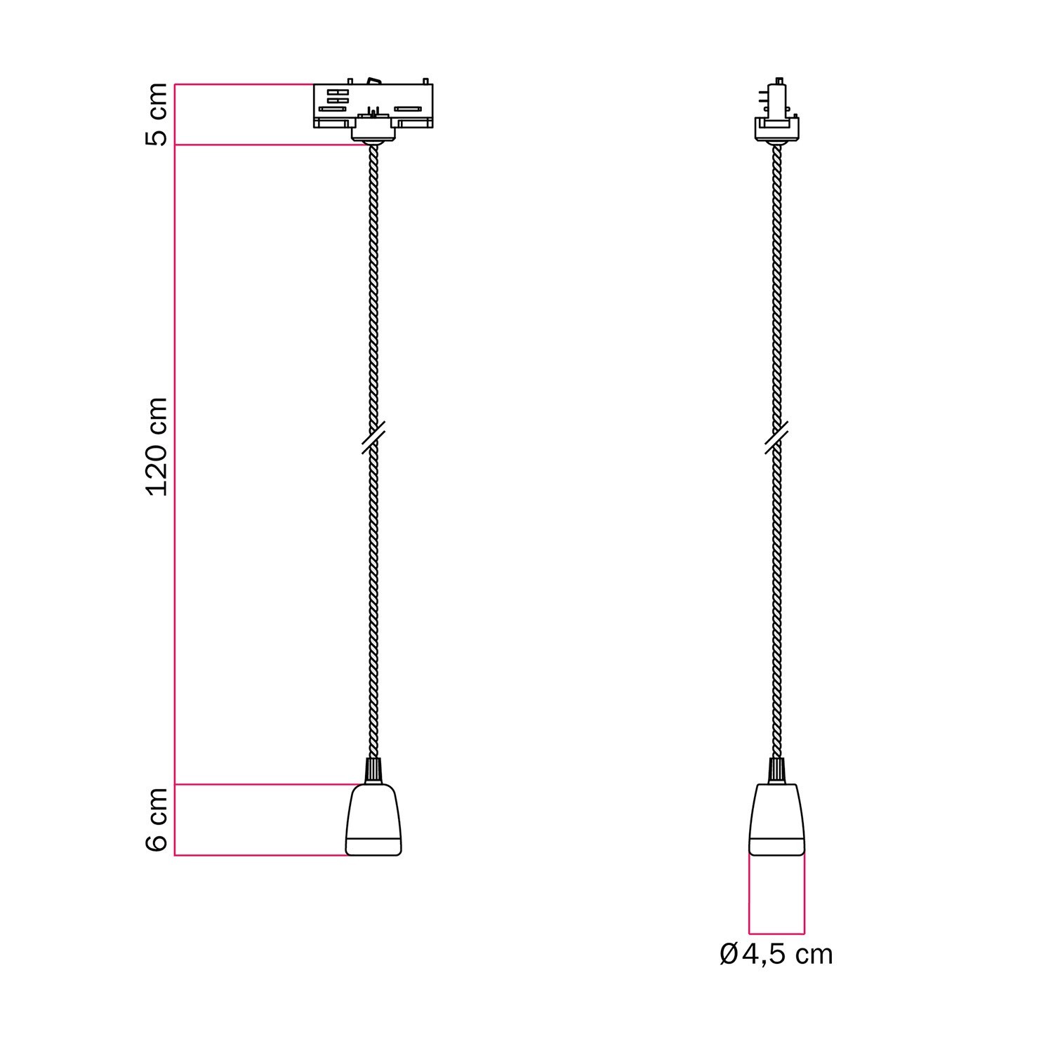 Klassieke track hanglamp met porseleinen afwerking