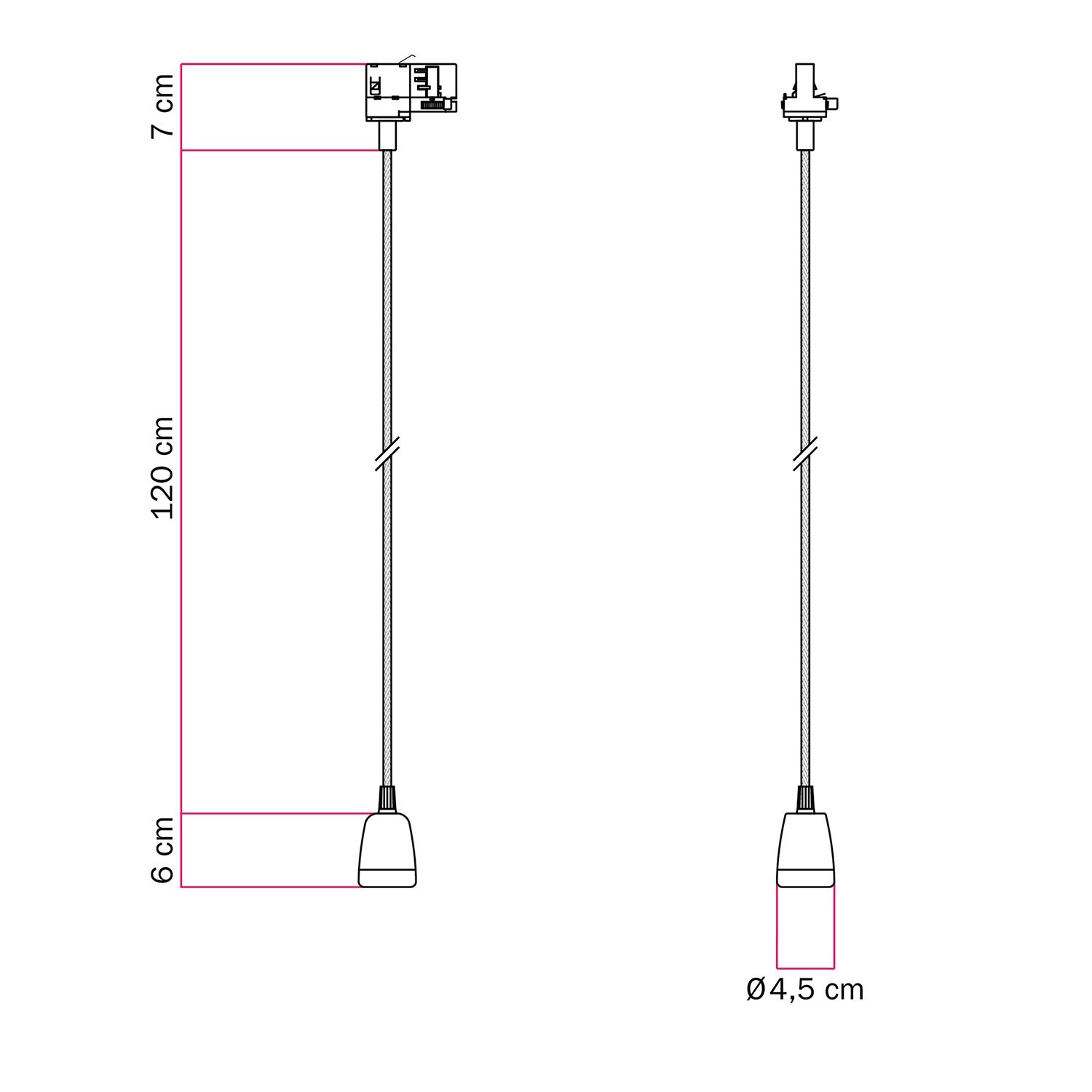 Klassieke track hanglamp met porseleinen afwerking