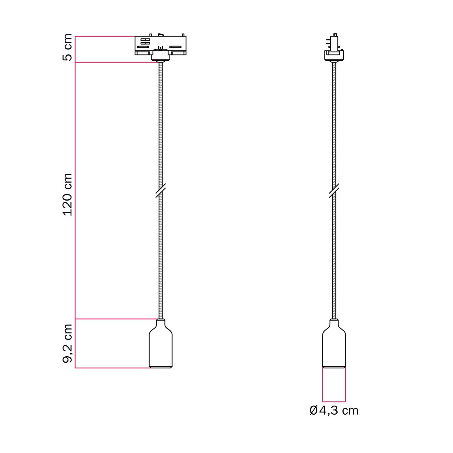 Suspension pour rail en silicone avec câble en textile