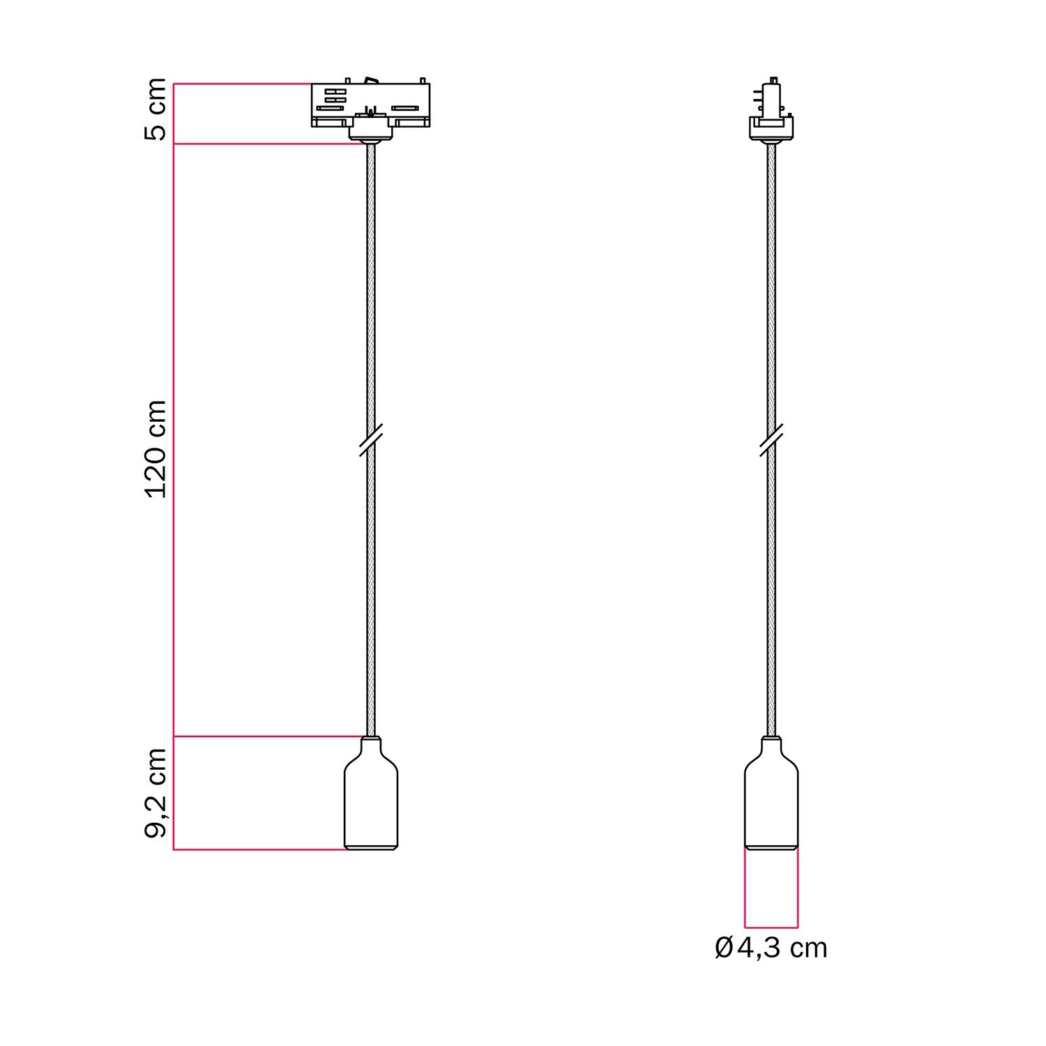 Suspension pour rail en silicone avec câble en textile