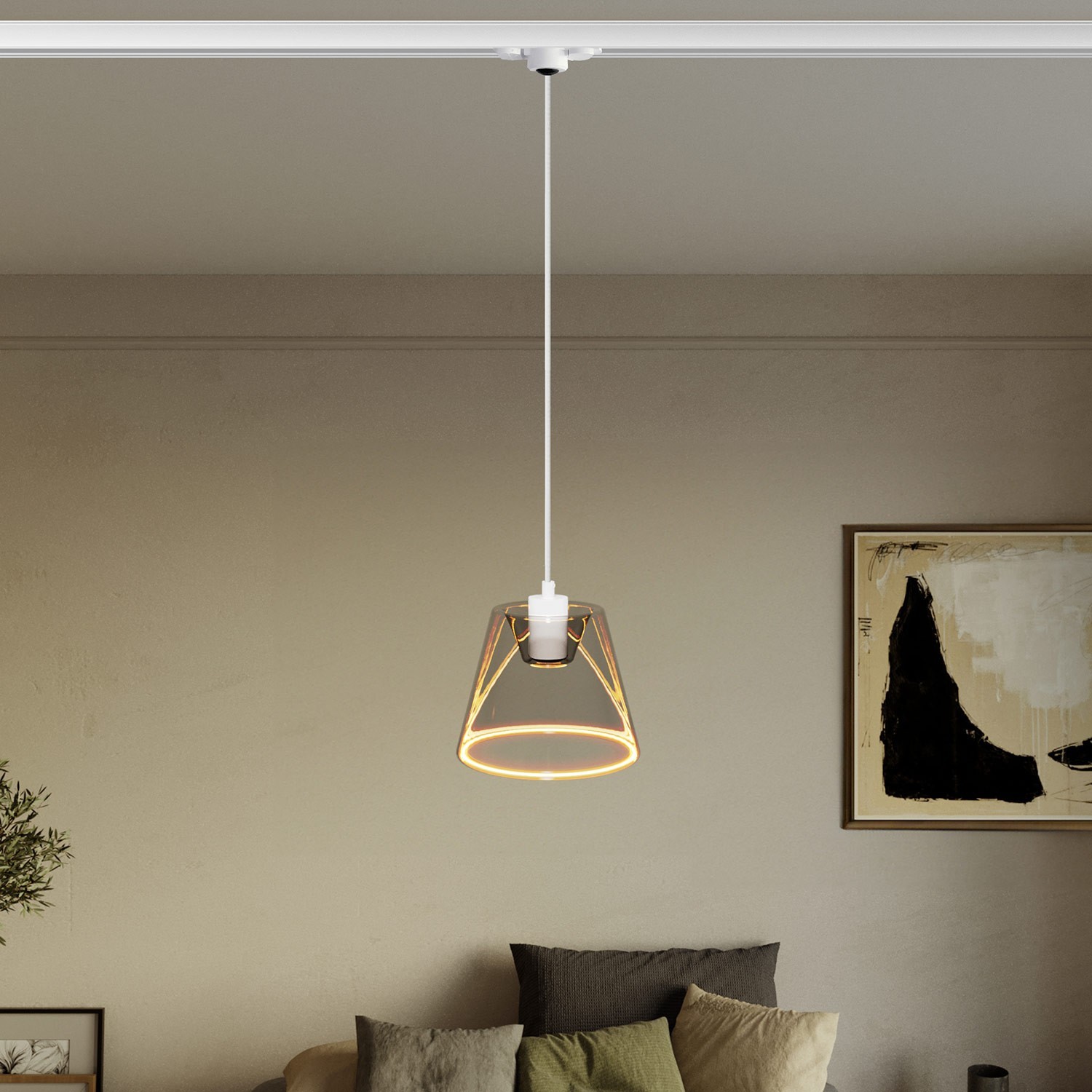 Hanglamp voor rails met smoky kegelvormige Ghost lamp