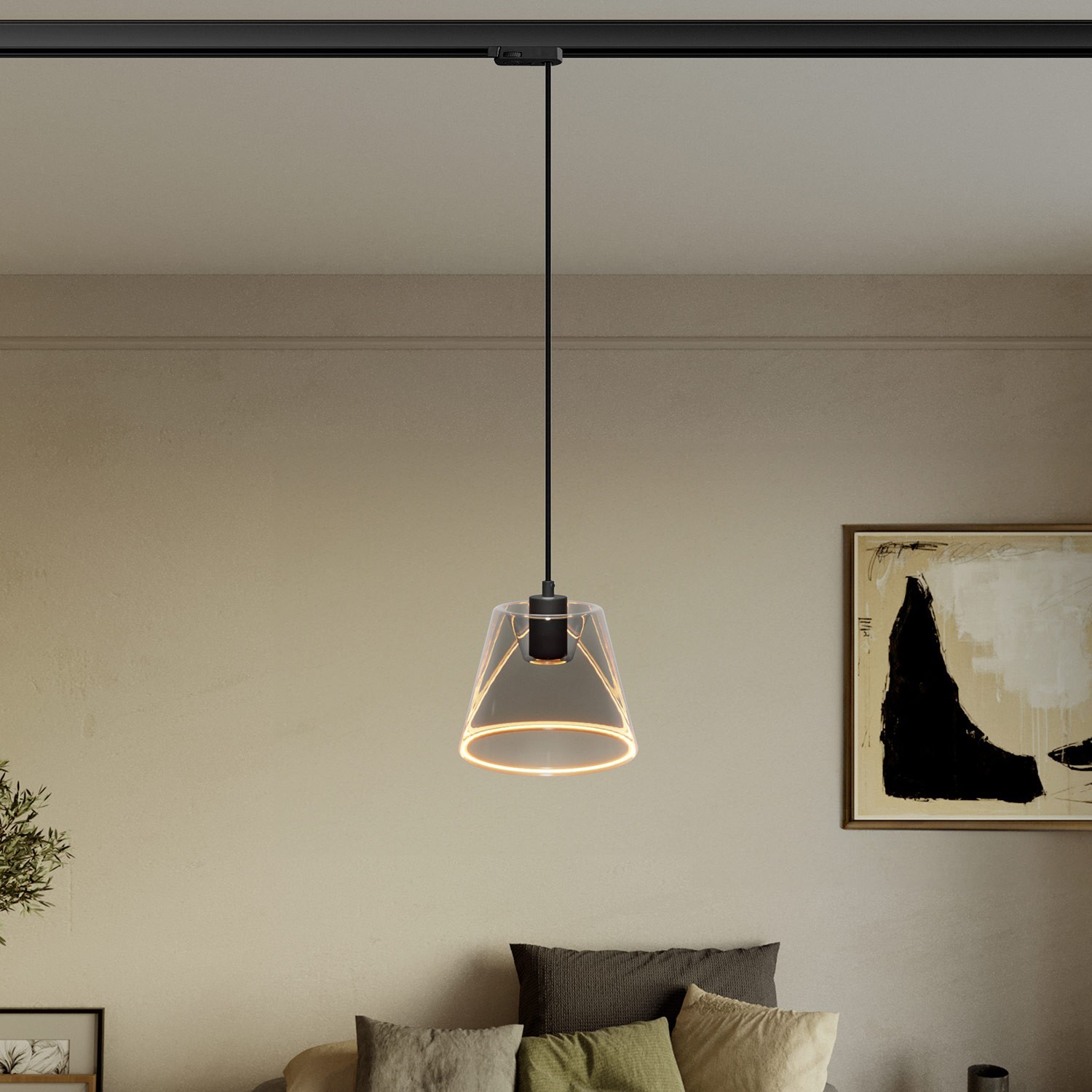 Hanglamp voor rails met smoky kegelvormige Ghost lamp