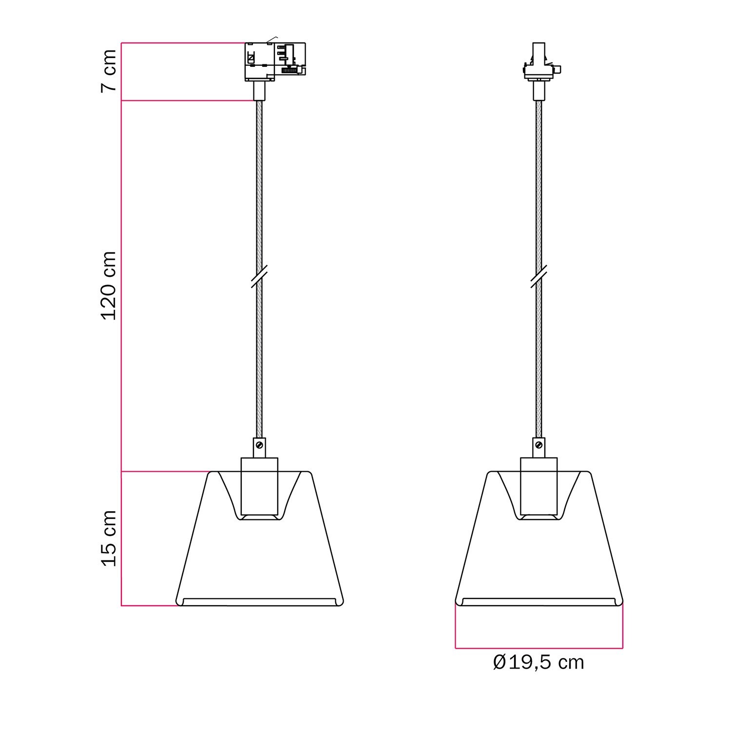 Hanglamp voor rails met smoky kegelvormige Ghost lamp