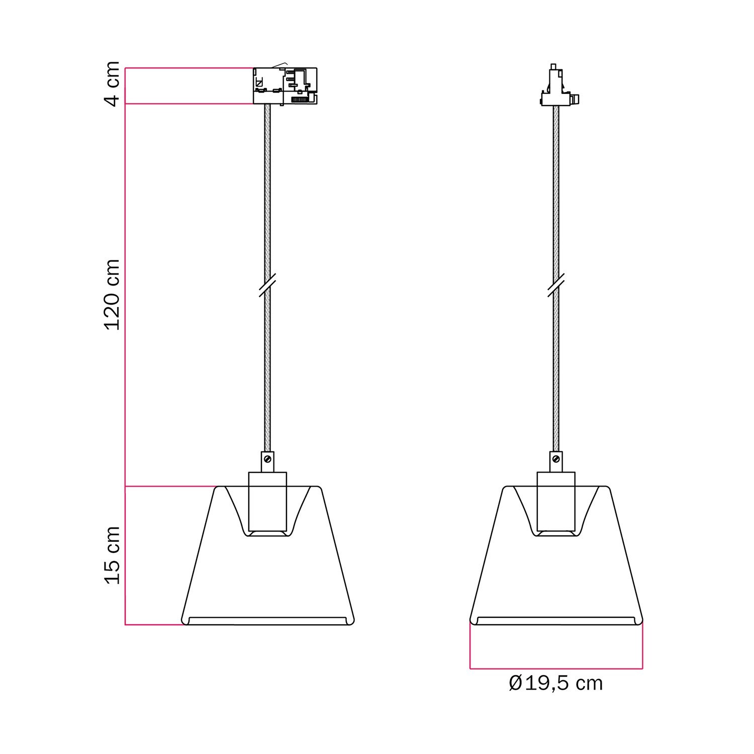 Hanglamp voor rails met smoky kegelvormige Ghost lamp