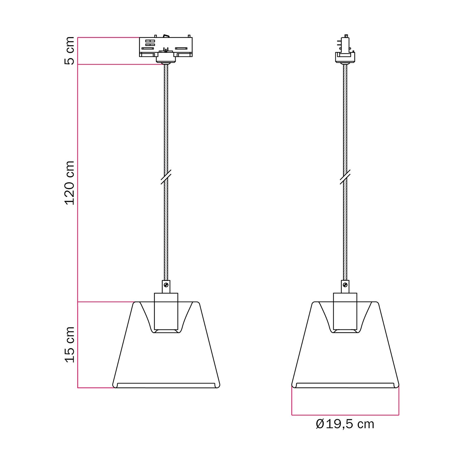 Hanglamp voor rails met smoky kegelvormige Ghost lamp