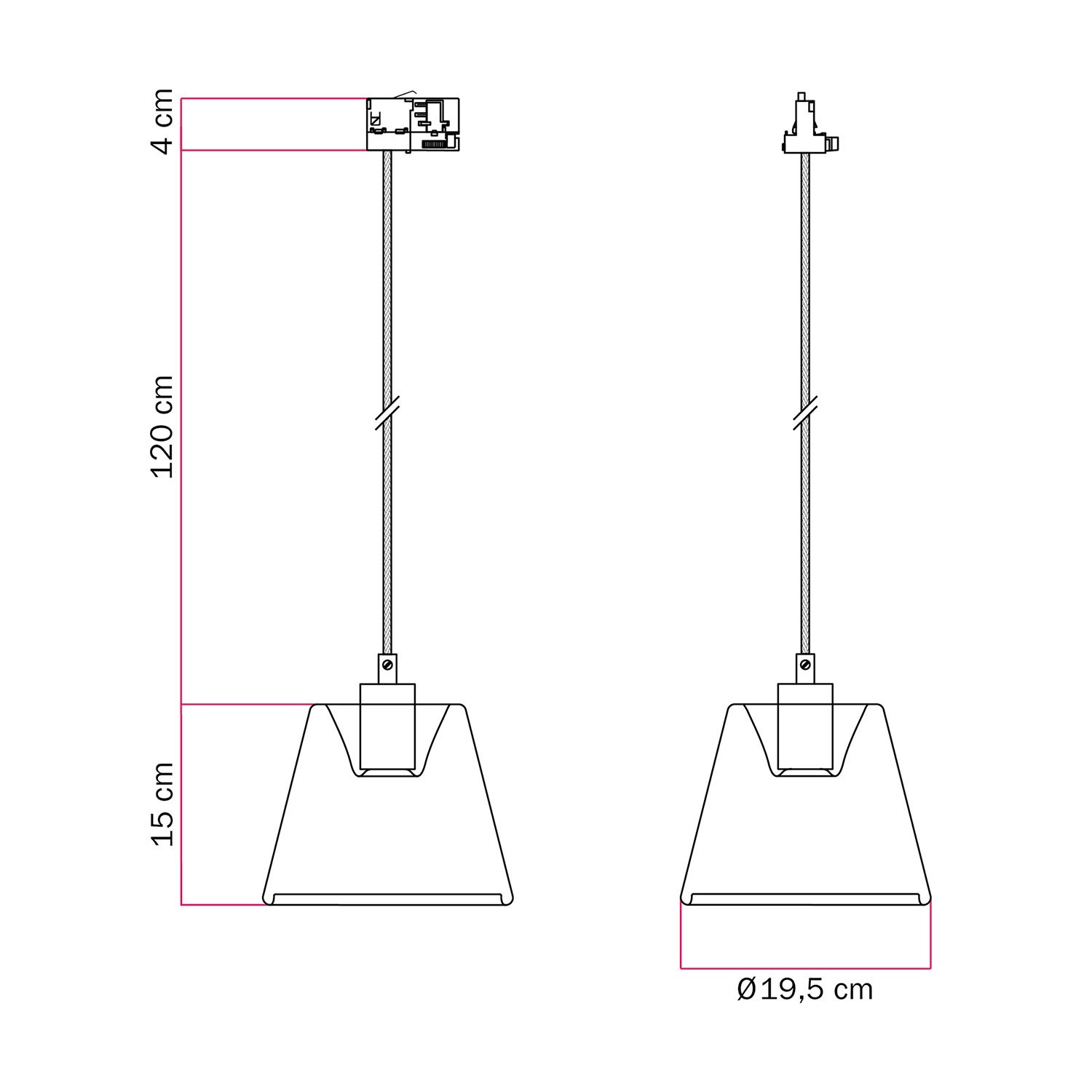 Hanglamp voor rails met smoky kegelvormige Ghost lamp