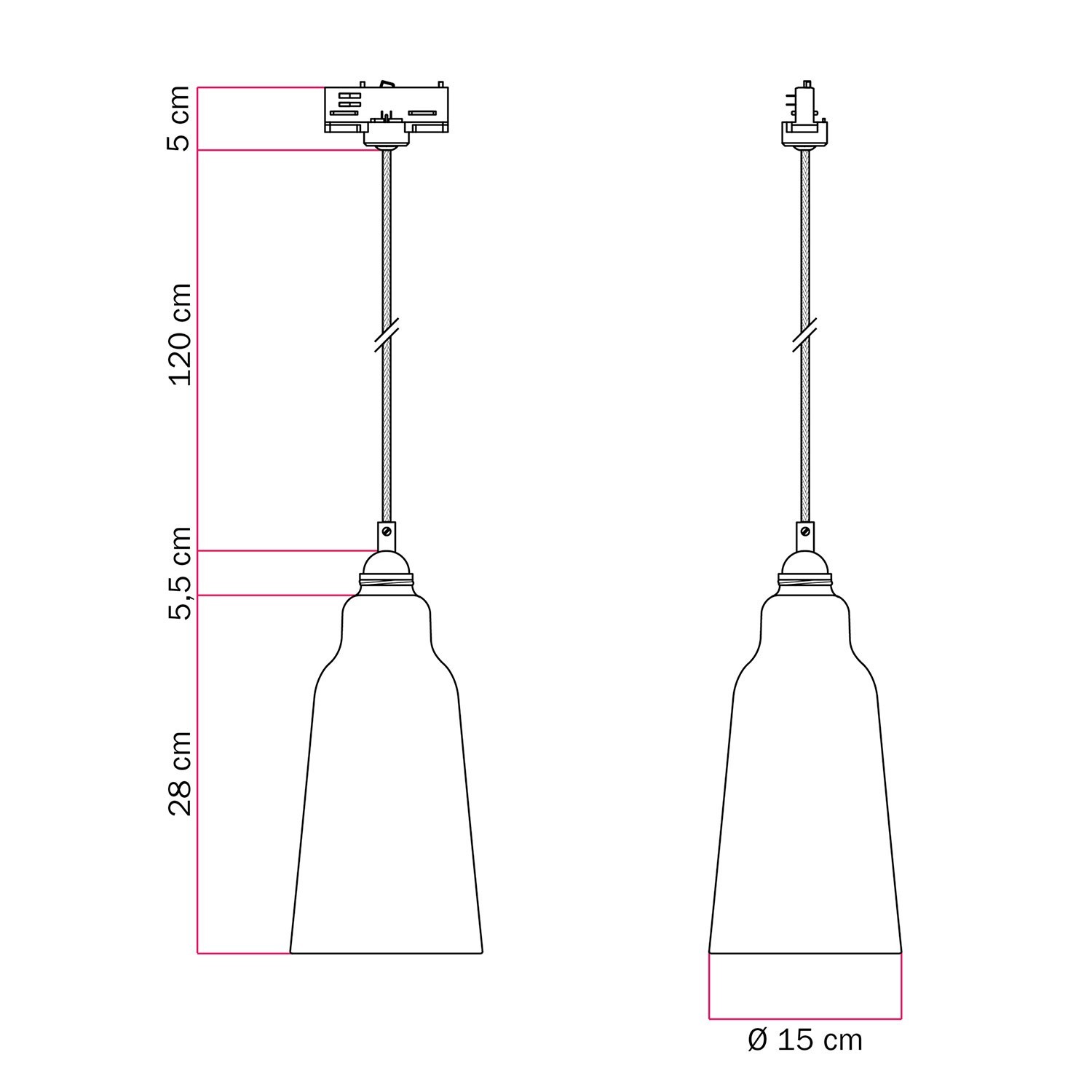 Hanglamp met Bottiglia lampenkap en railadapter