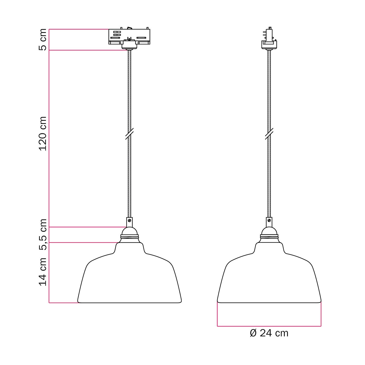 Hanglamp met Coppa kap en railadapter