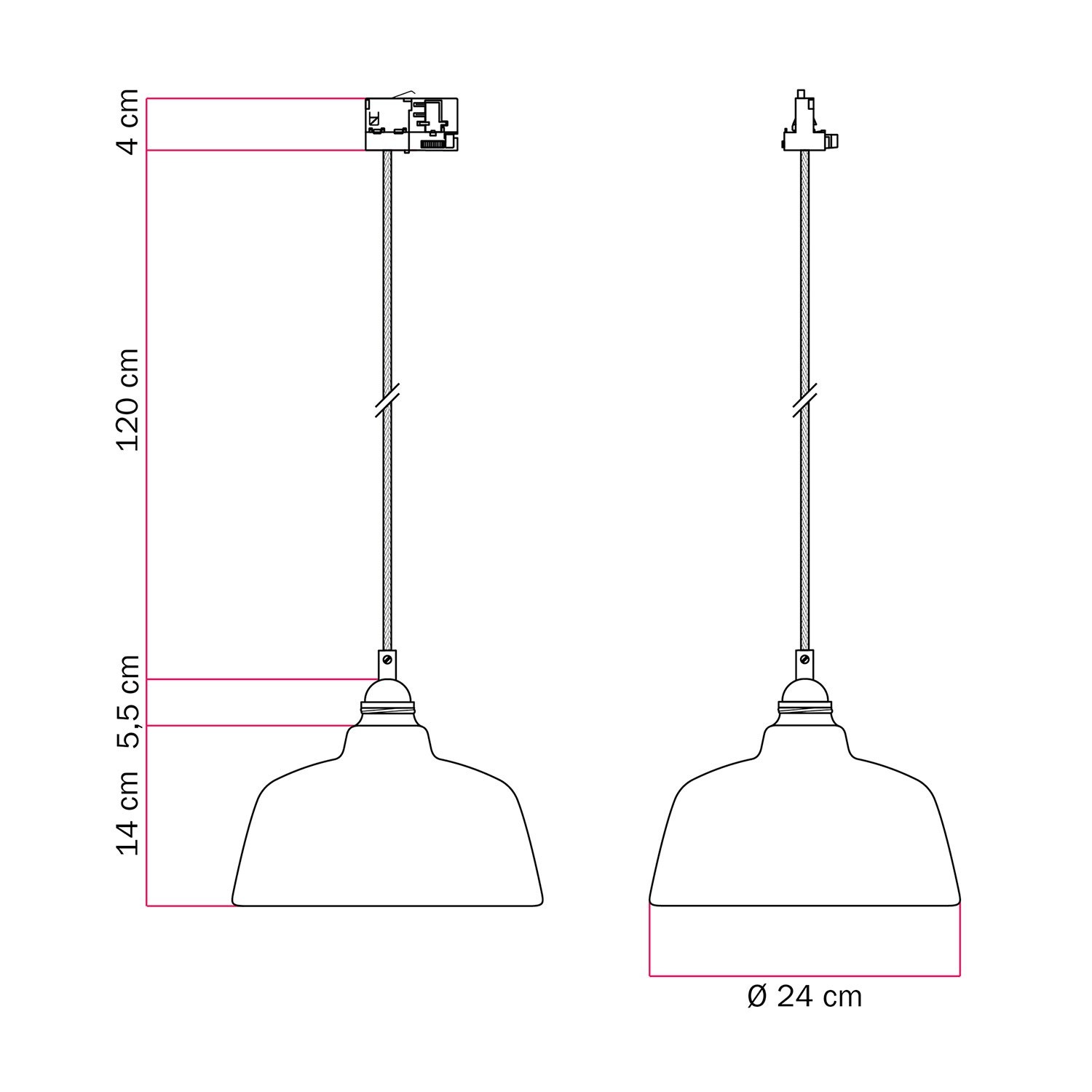 Hanglamp met Coppa kap en railadapter