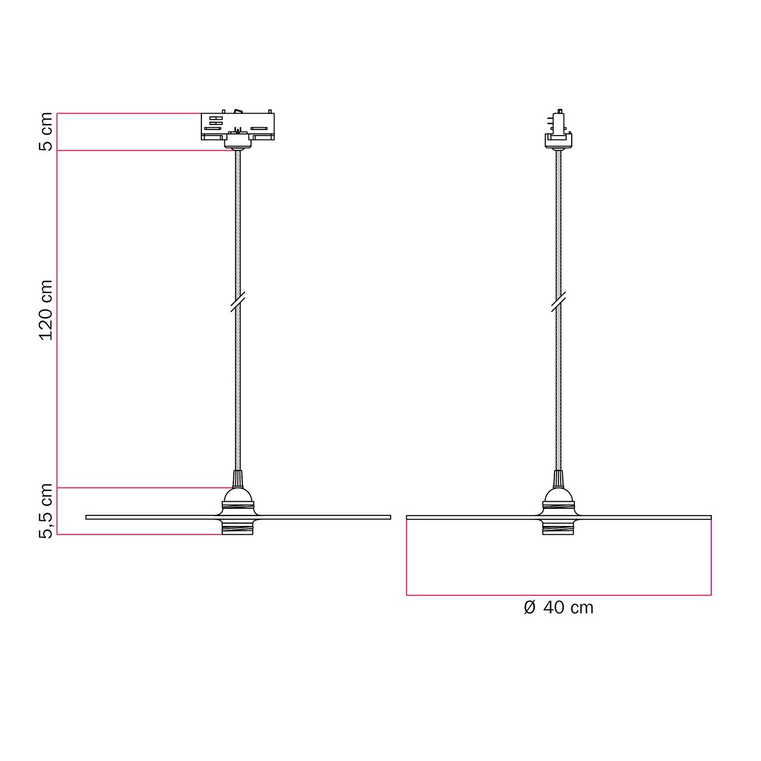 Rail hanglamp Ellepi XL met kap