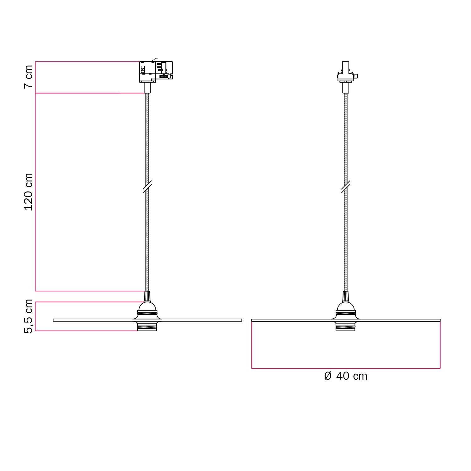 Rail hanglamp Ellepi XL met kap