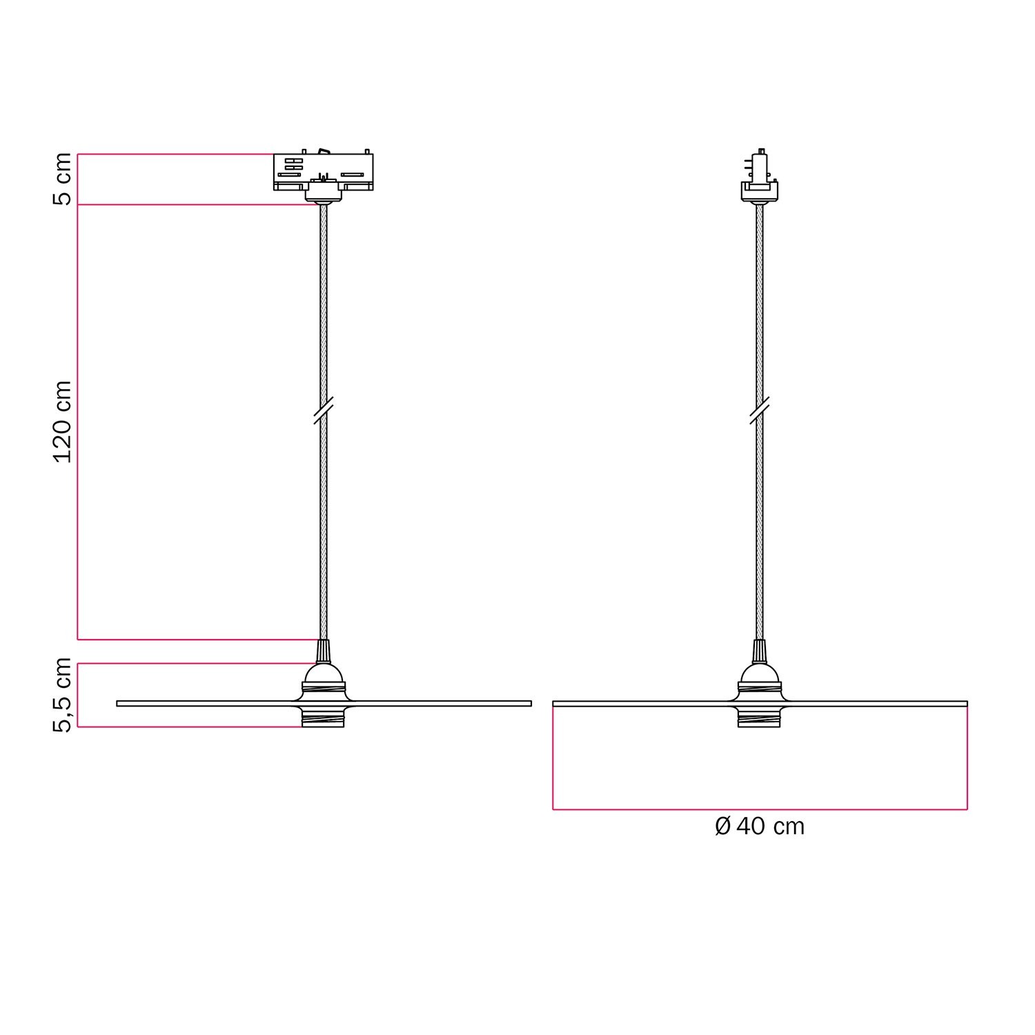 Rail hanglamp Ellepi XL met kap