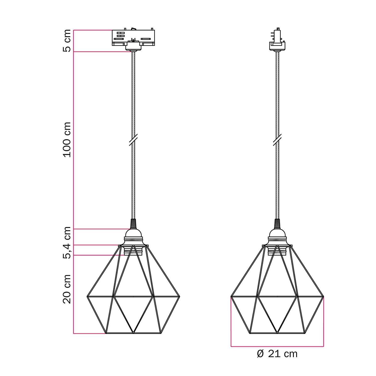 Diamond kooi hanglamp voor rails