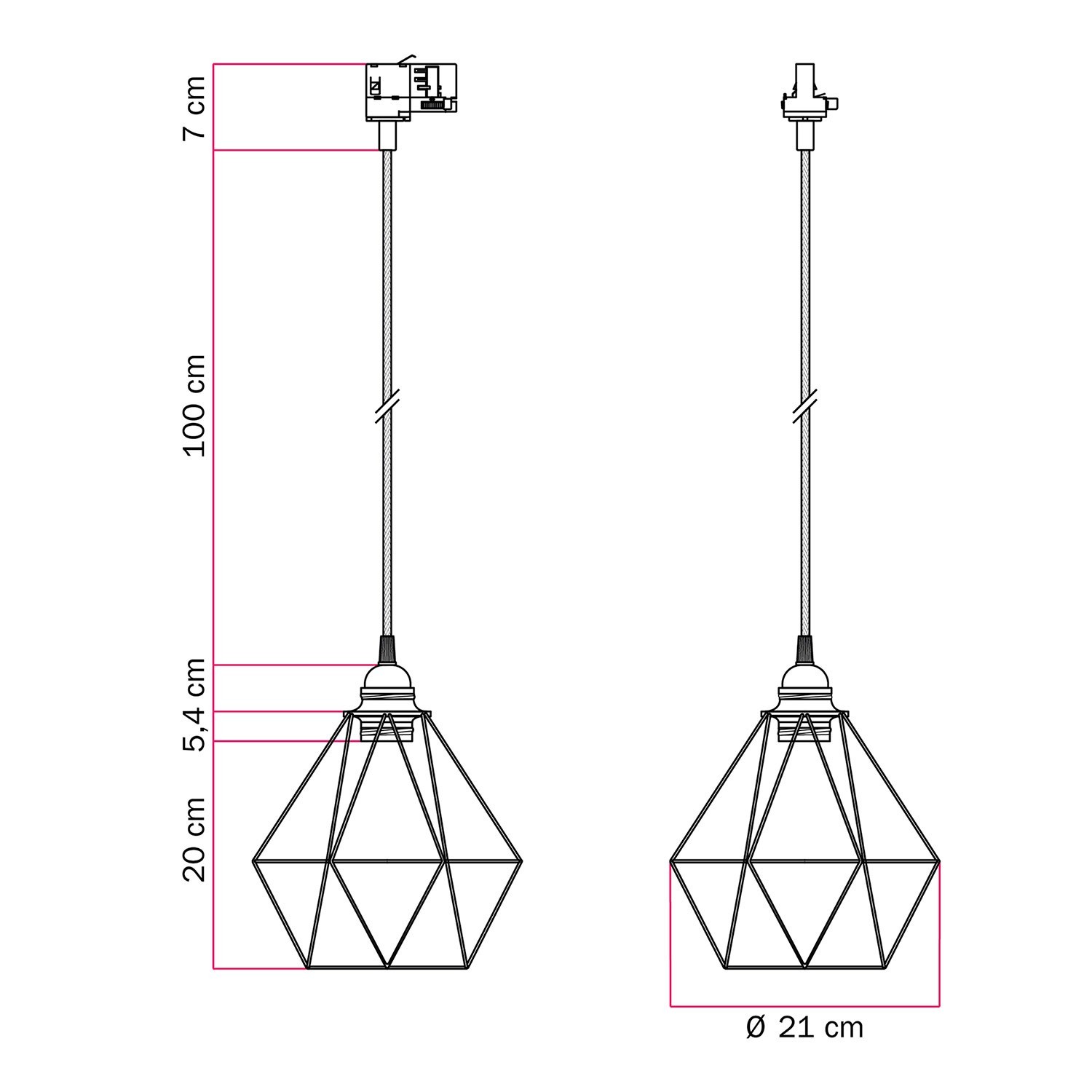 Diamond kooi hanglamp voor rails