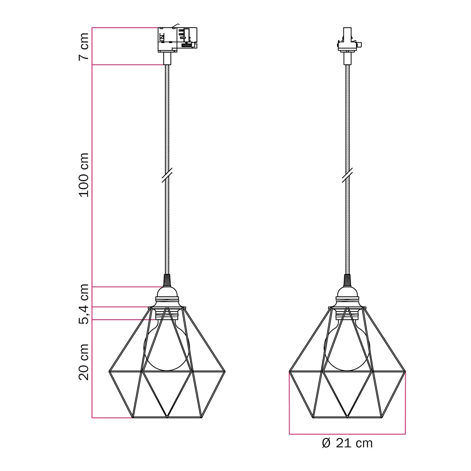 Diamond kooi hanglamp voor rails