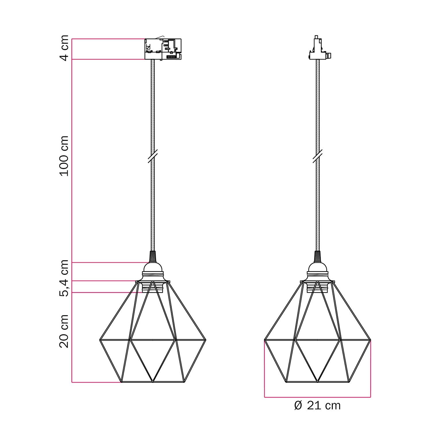 Diamond kooi hanglamp voor rails