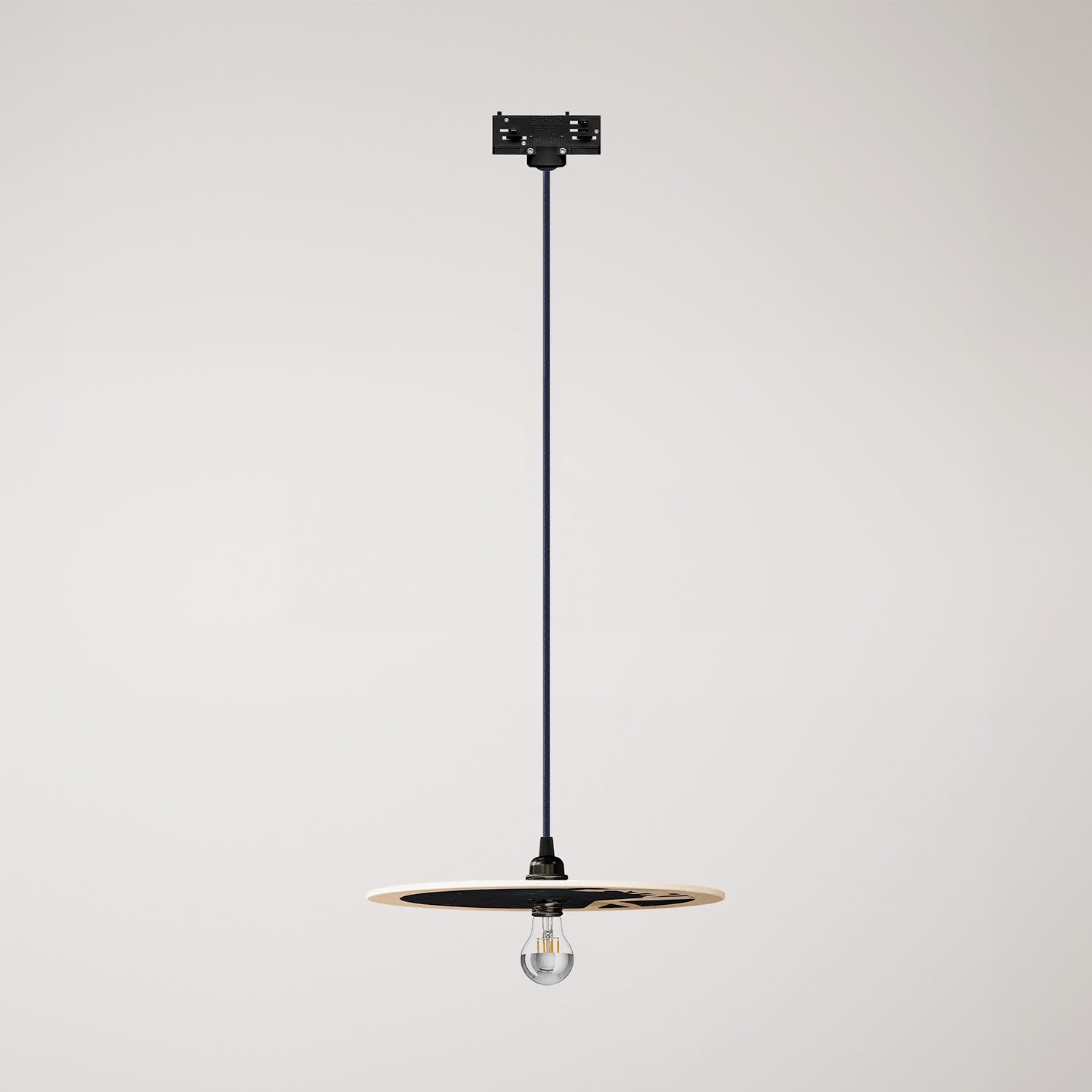 Track hanglamp met UFO dubbelzijdige houten kap