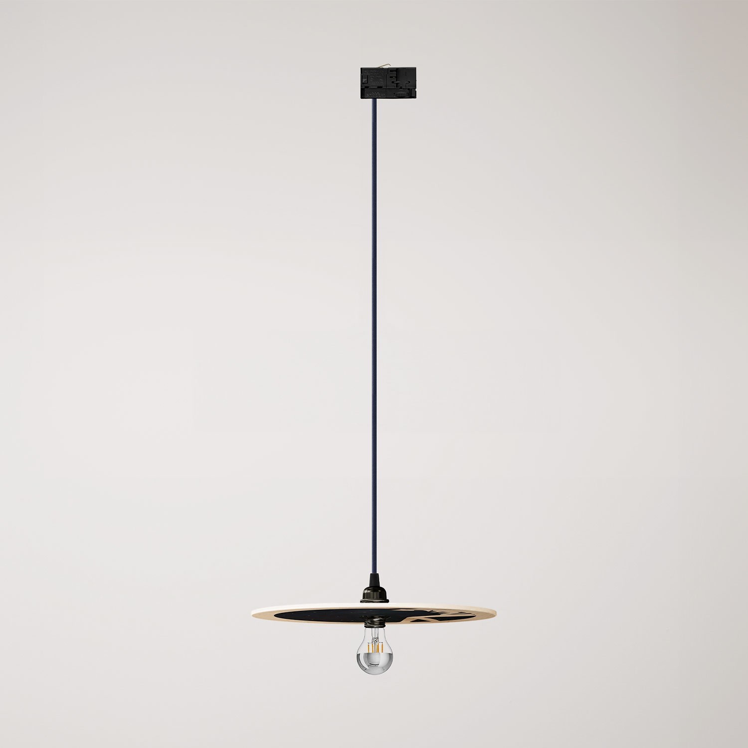 Track hanglamp met UFO dubbelzijdige houten kap